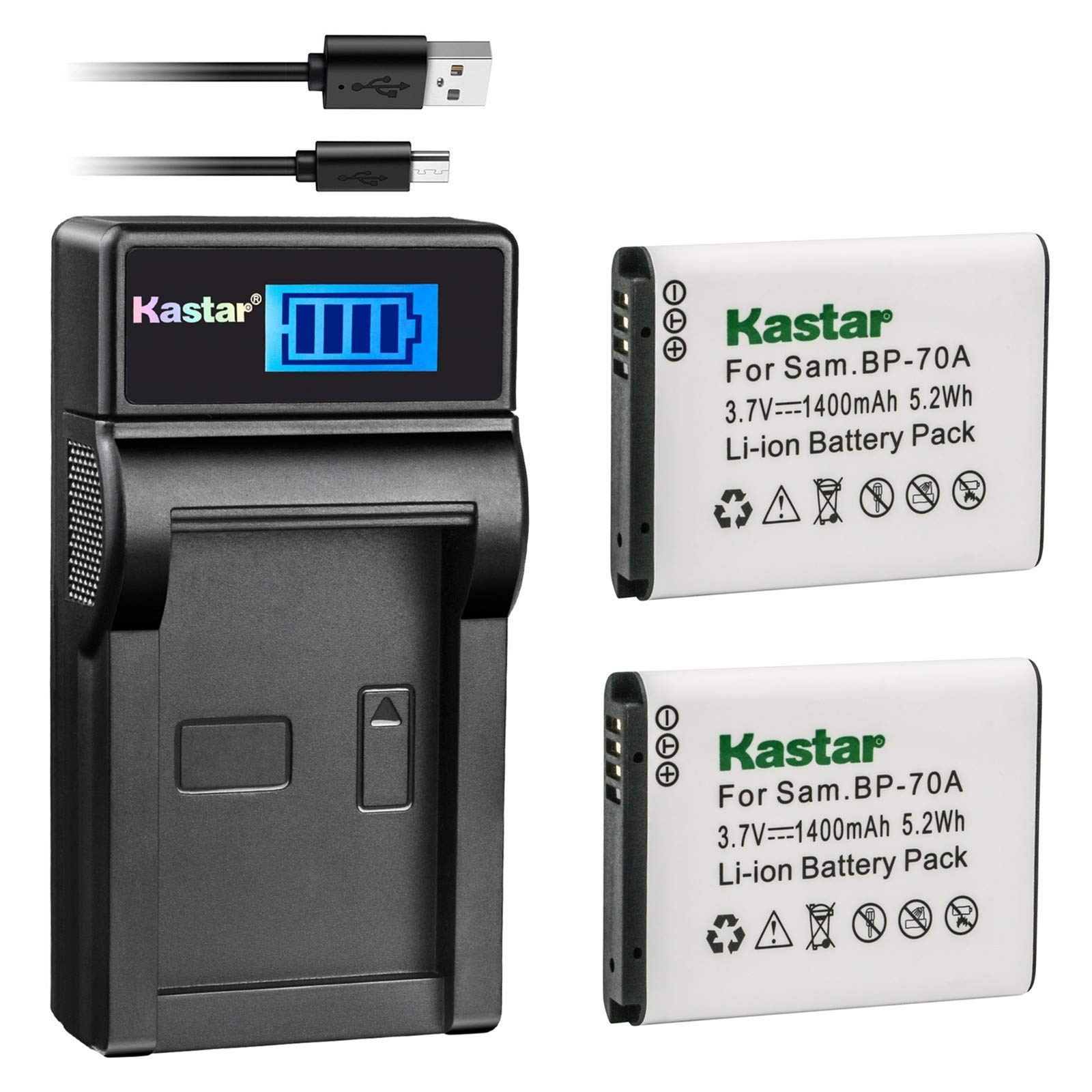 Kastar Battery (X2) & LCD Slim USB Charger for 1 charger + 2 batteries 