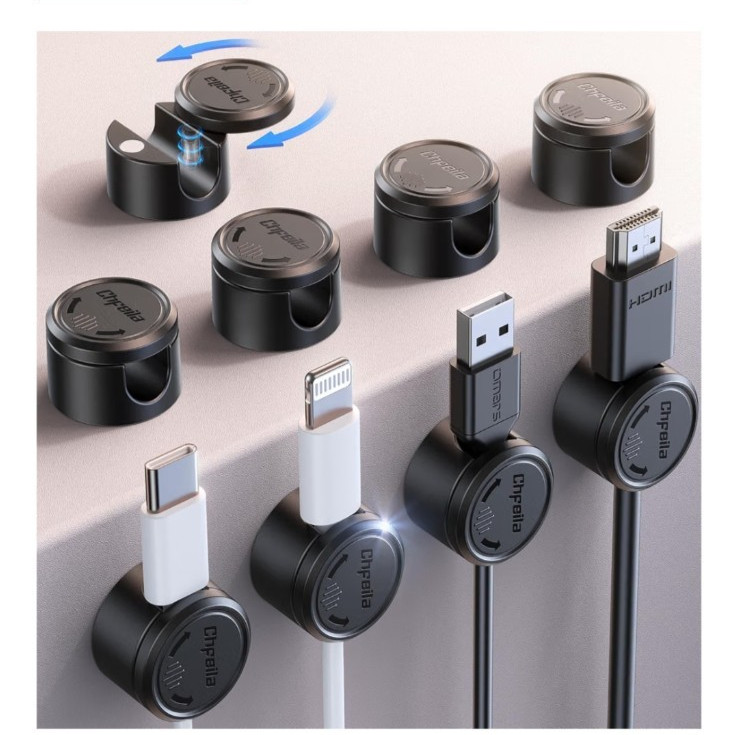 Chfeila 9 Pack Magnetic Cable Management Clips Cord Organizer Wire Holder Black