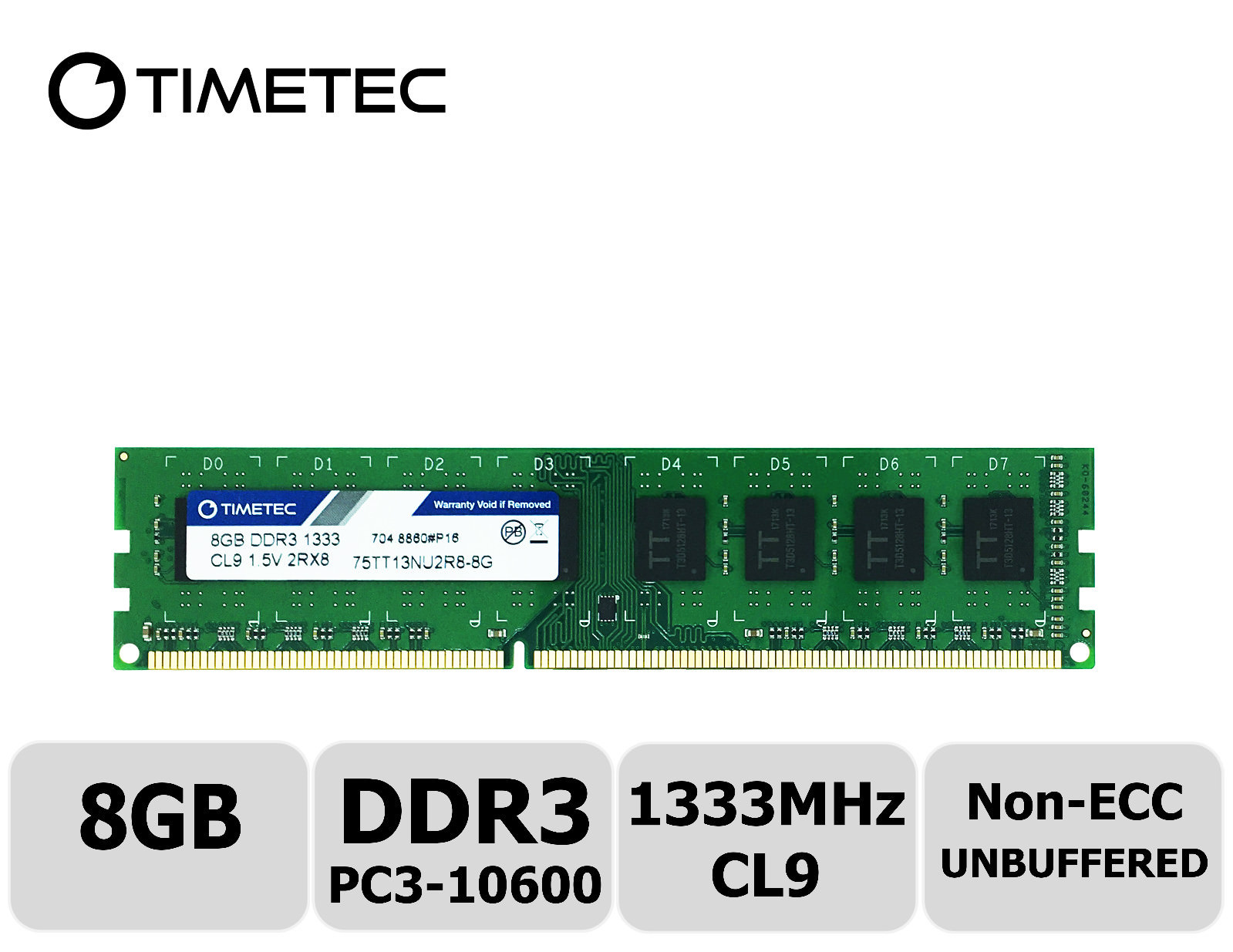Timetec 8GB DDR3 1333MHz PC3-10600 Non-ECC 1.5V 2Rx8 UDIMM Desktop Memory RAM