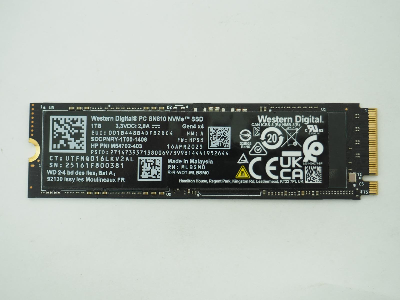 Western Digital 1TB M.2 NVMe Internal SSD Tested, Wiped - PC SN810