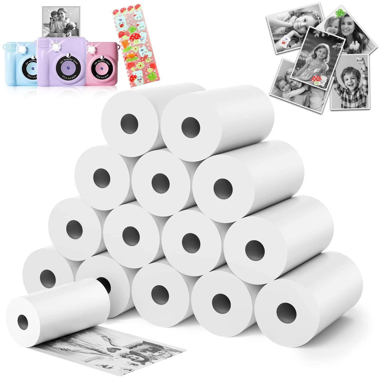 15 Rolls Kids Camera Paper Roll Refill - HD kids camera instant print paper, ...