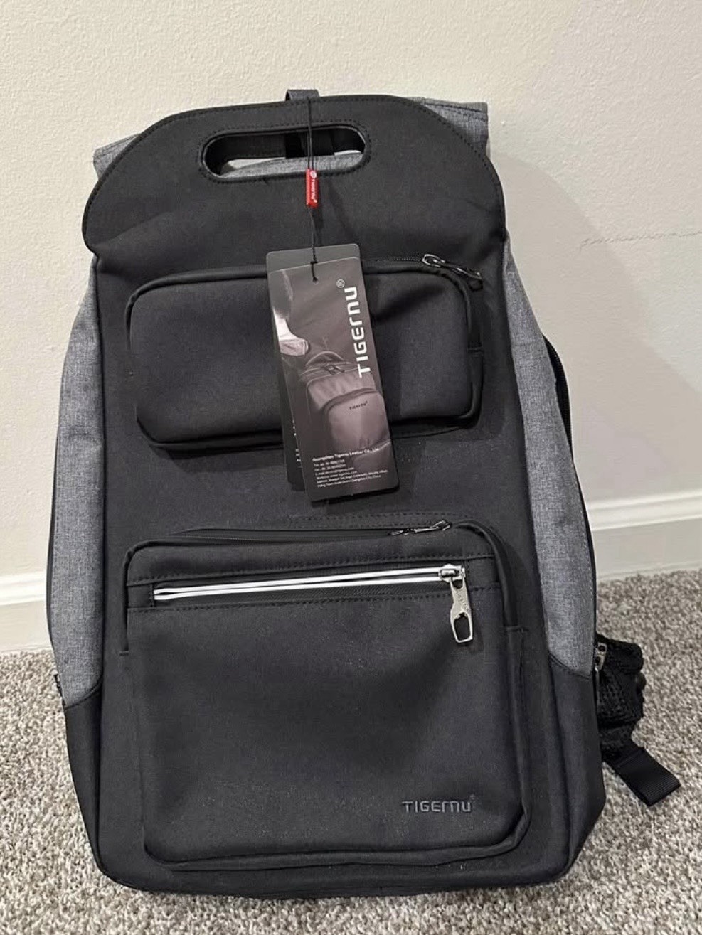 Tigernu 15" Laptop Backpack Black/Gray Polyester Padded Partitions USB Port