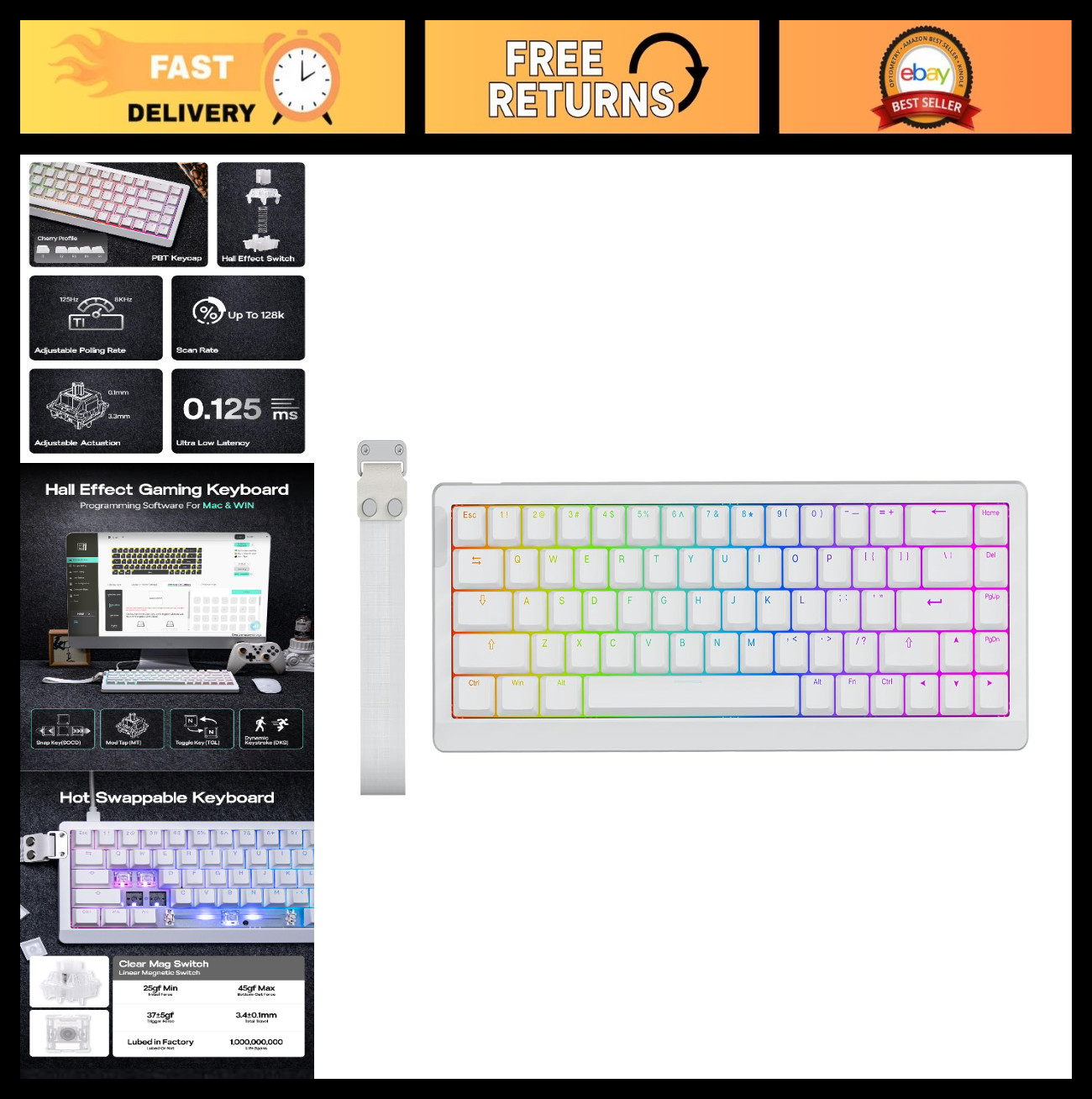 Hall Effect Gaming Keyboard - 8K Polling Rate, 128K Scan Rate, Mechanical Switch