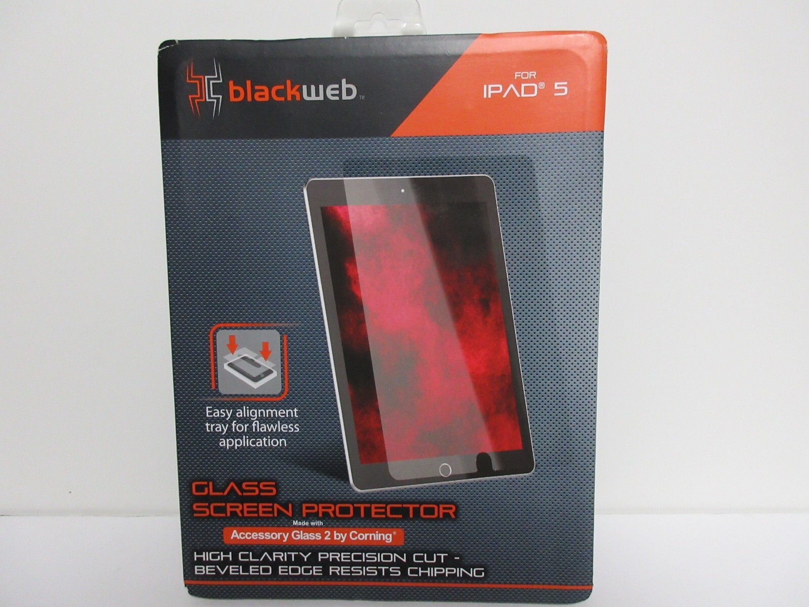 Black Web Glass Screen Protector For Ipad  5 W/ Easy Alignment Tray NEW