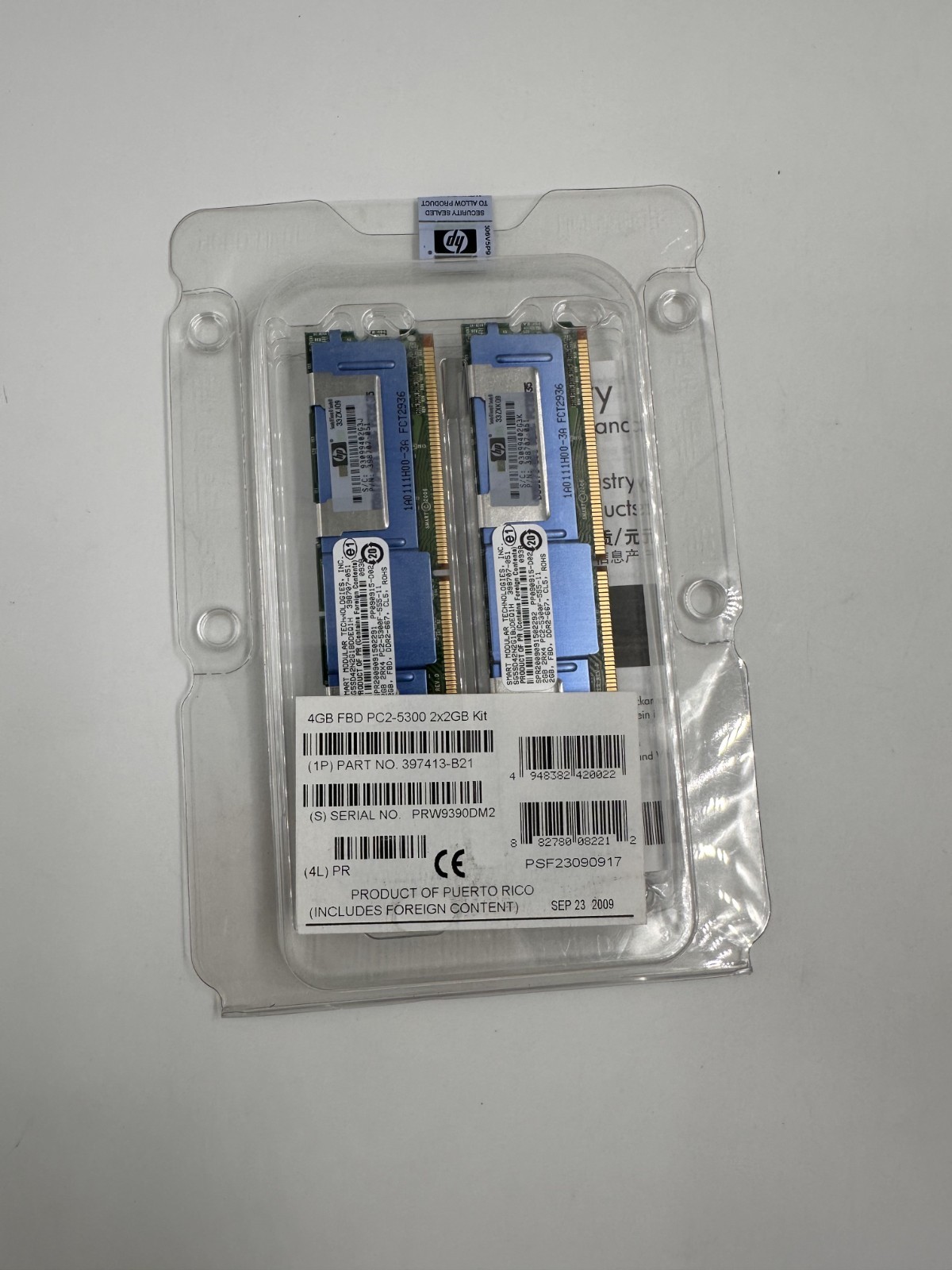 HP RAM 4 GB FBD PC2-5300 2 x 2 GB Kit New/Original Packaging 