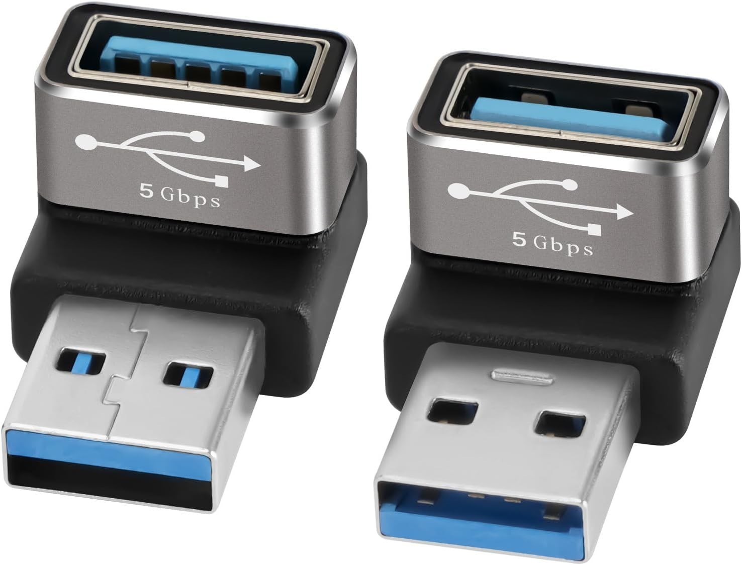 90 Degree USB 3.0 Adapter 2 Pack, (Up and Down) Right Angle USB Type-A
