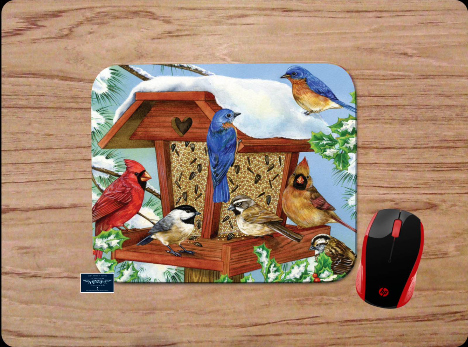BIRD-FEEDER BIRDS WINTER ART SCENE CUSTOM PC MOUSE PAD DESK MAT HOME OFFICE GIFT