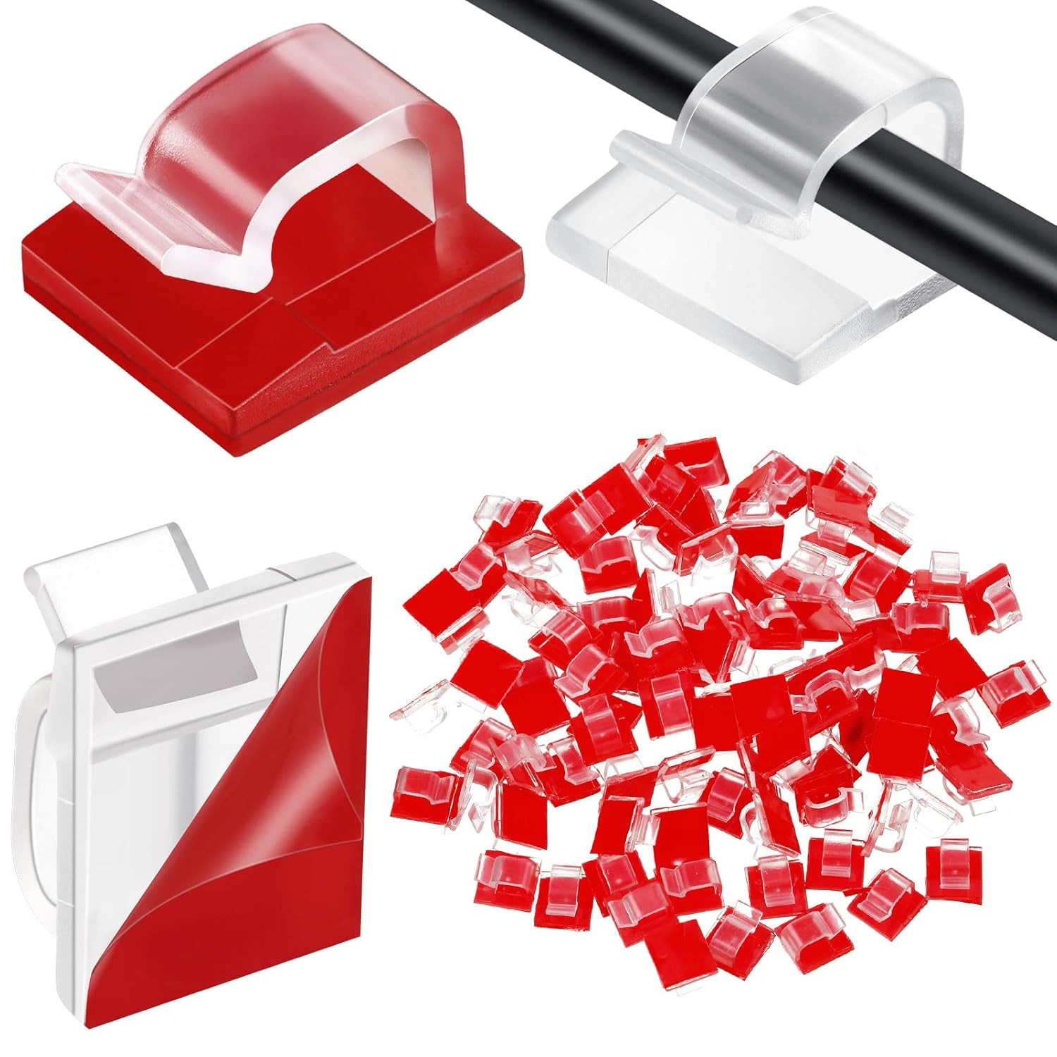 Blulu 100 Pcs Adhesive Cable Wire Clips, Outdoor Light Clips, Cord Management Wi