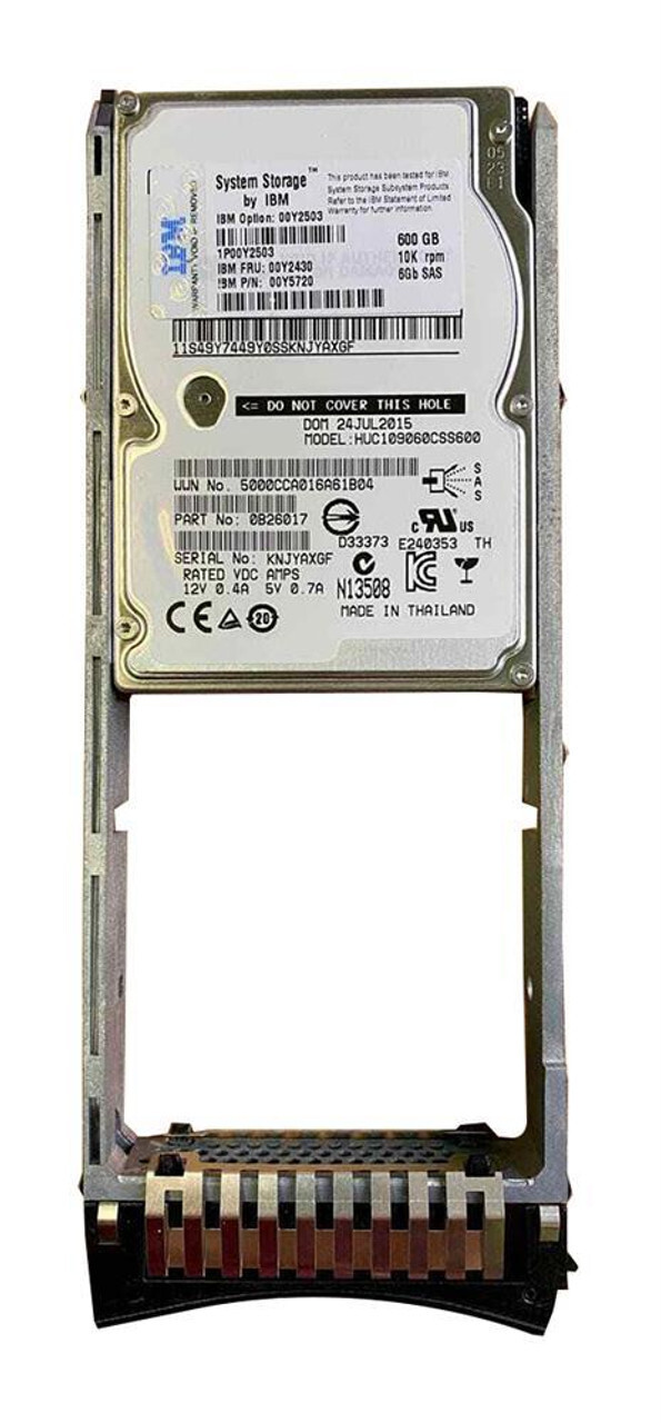 IBM 2072-ACLK Storwize 600GB 10K RPM 6Gb 2.5" SAS HDD 00Y2503 00Y2430 W/ TRAY