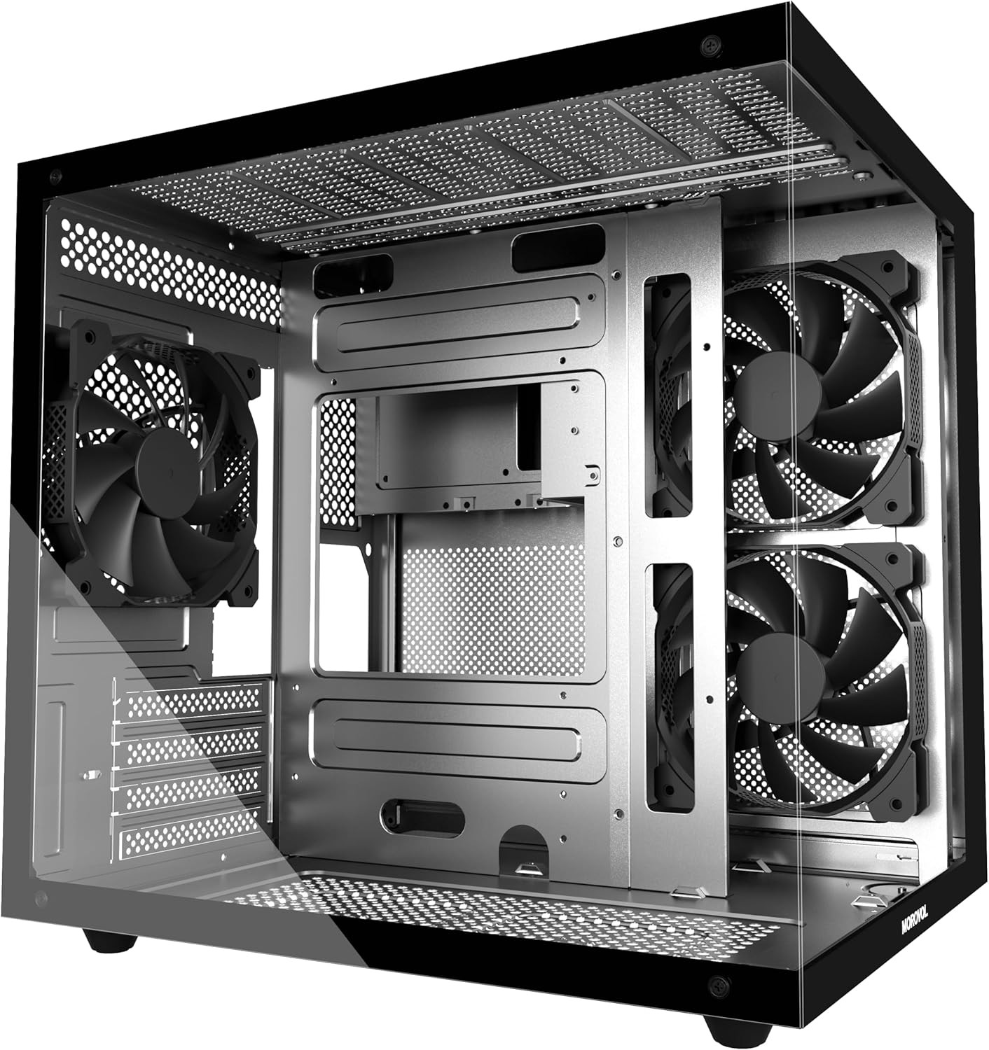 MATX PC Case,270° Panoramic Tempered Glass Panel Gaming PC Case,3 Fans Pre-Insta