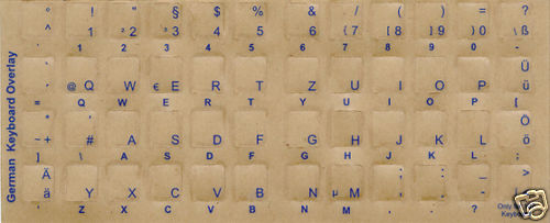 Transparent German Keyboard Stickers Blue Letters