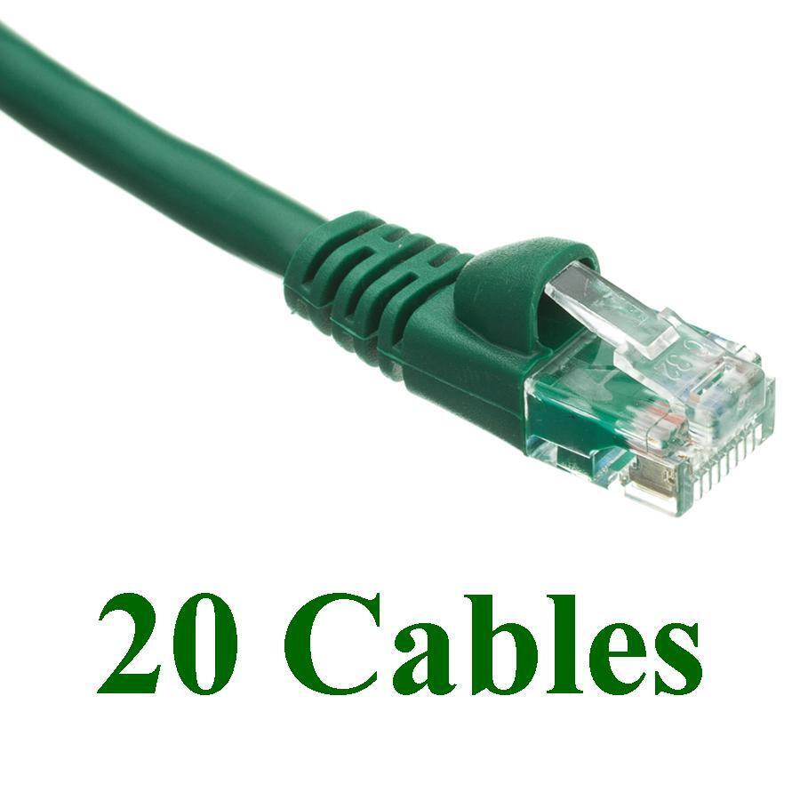 Pack of 20 Cables 3 Foot Cat5e Green Network Ethernet Network Patch Cable Booted