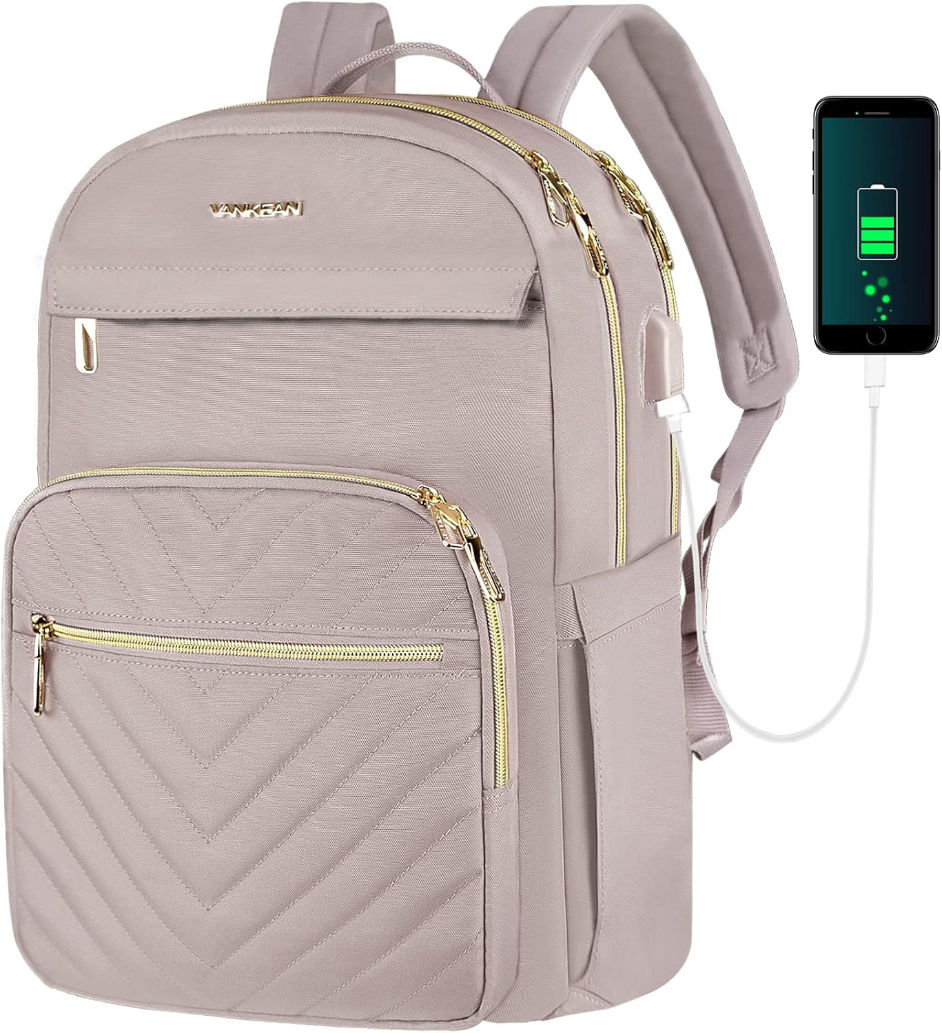 Laptop Backpack for Women 15.6 Inch Waterproof Travel Bag Dusty Pink
