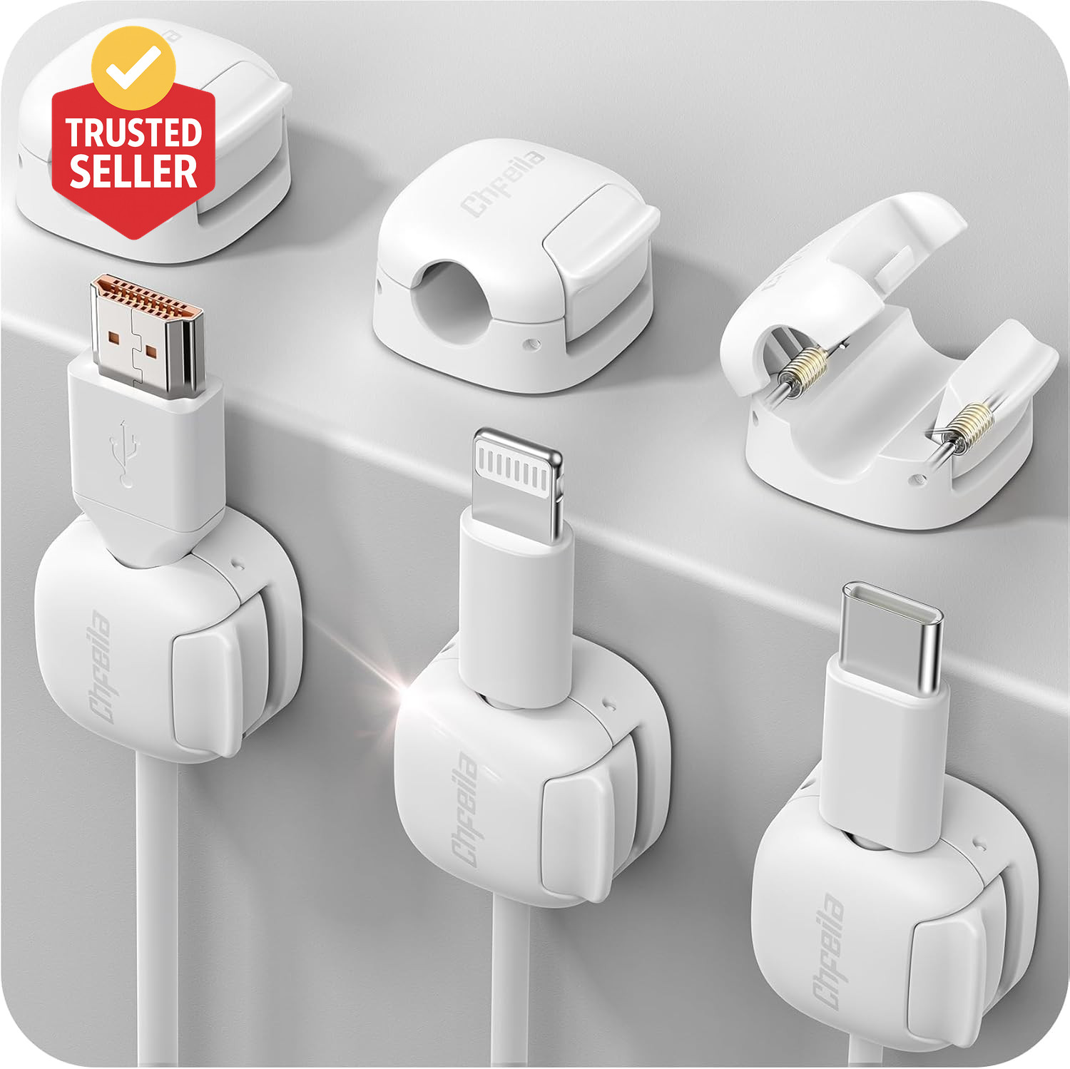 6Pack Cord Organizer,  Compact Dual Spring & Clasp Lock Cable Management Clips, 