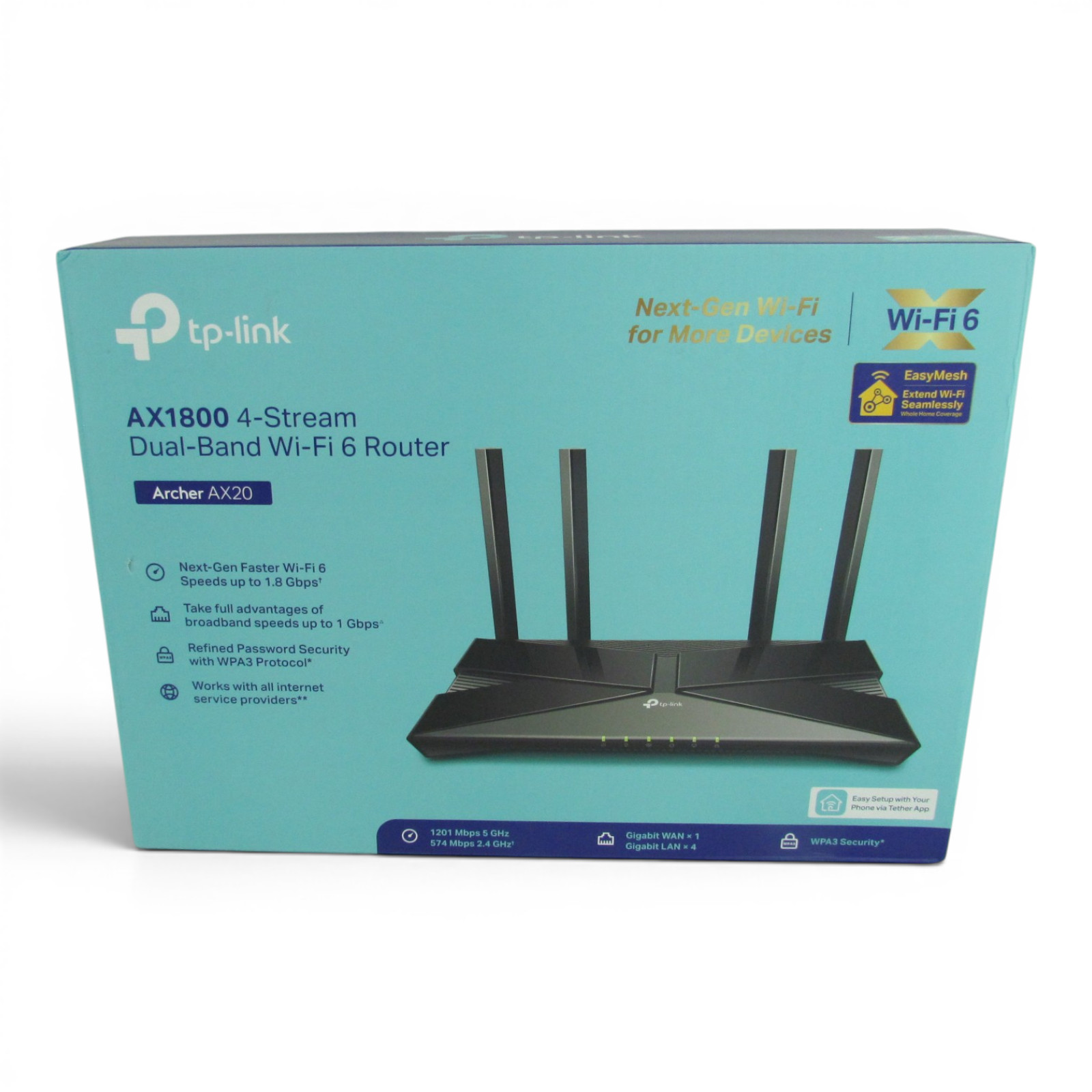 TP-Link Archer AX20 AX1800 WiFi 6 Gigabit Router Black Used W/ Adapter
