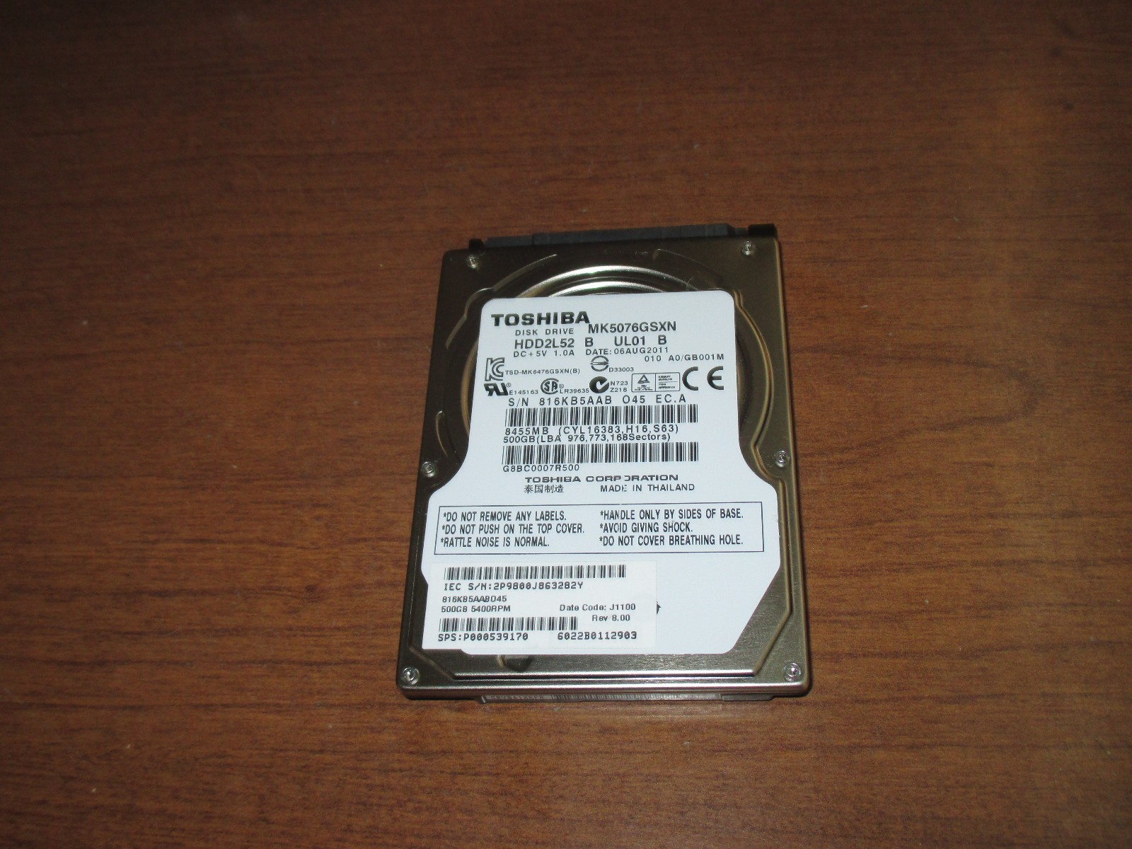 GENUINE TOSHIBA C655-S5340 C655 SERIES 500GB 5400RPM HDD HARD DRIVE MK5076GSXN