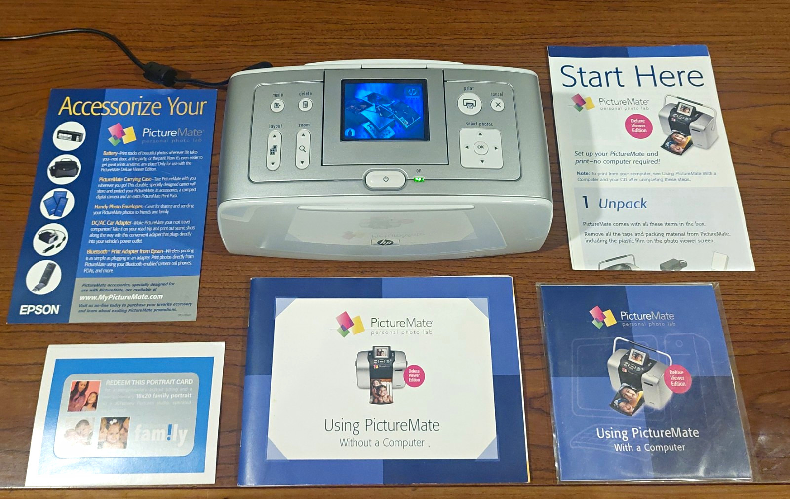 HP Photosmart 385 Compact 4x6 Photo Printer LCD Power Cord Manuals Software