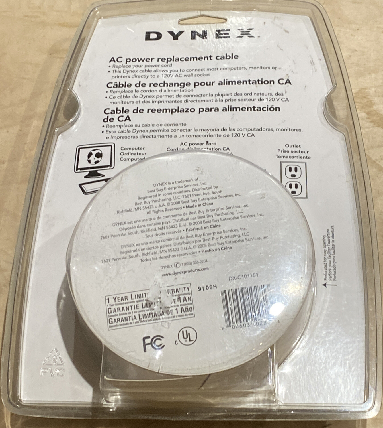Dynex  6' AC Power Detachable Replacement Cord DX-C101751 | New Lower Price
