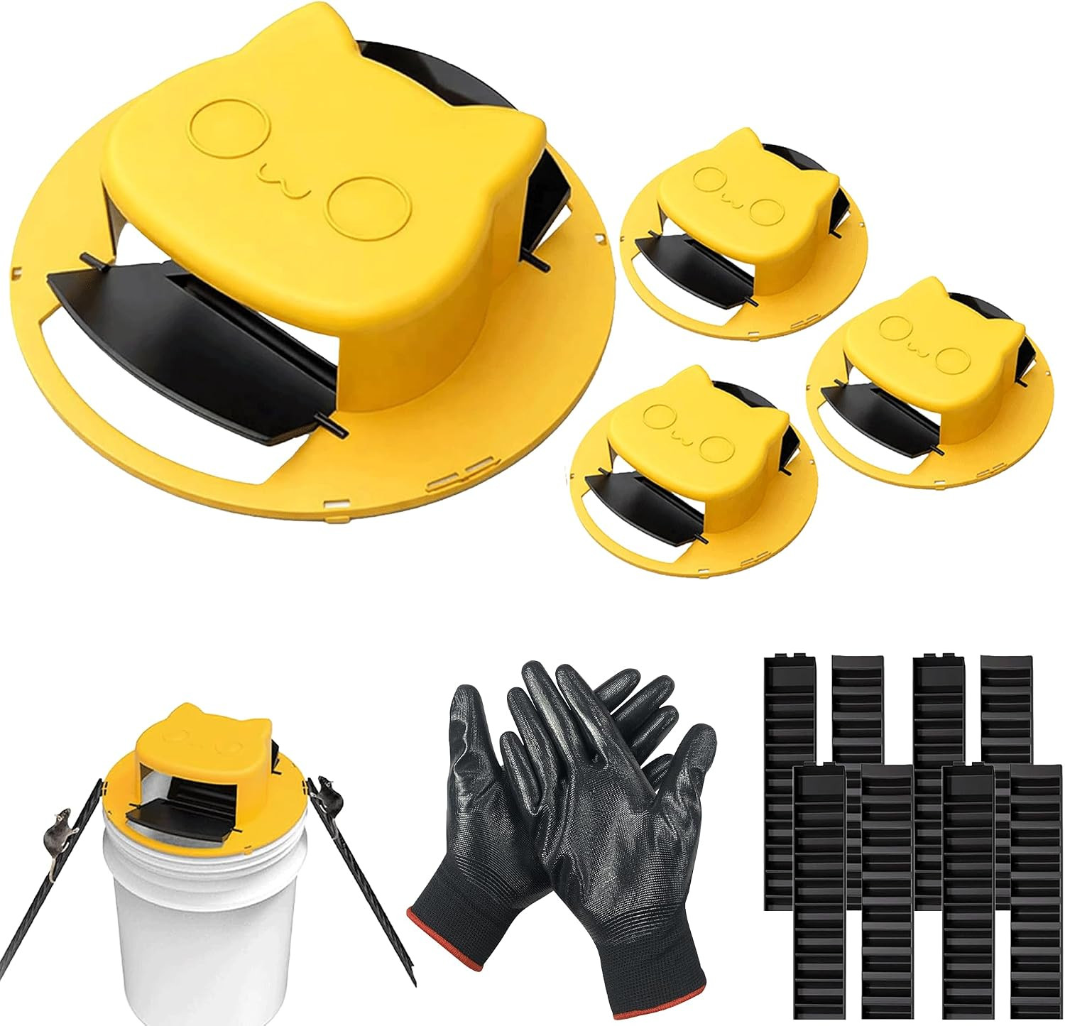 4 Pack Mouse & Rat Bucket Trap Lid with Protective Gloves | Auto Reset Multi Cat