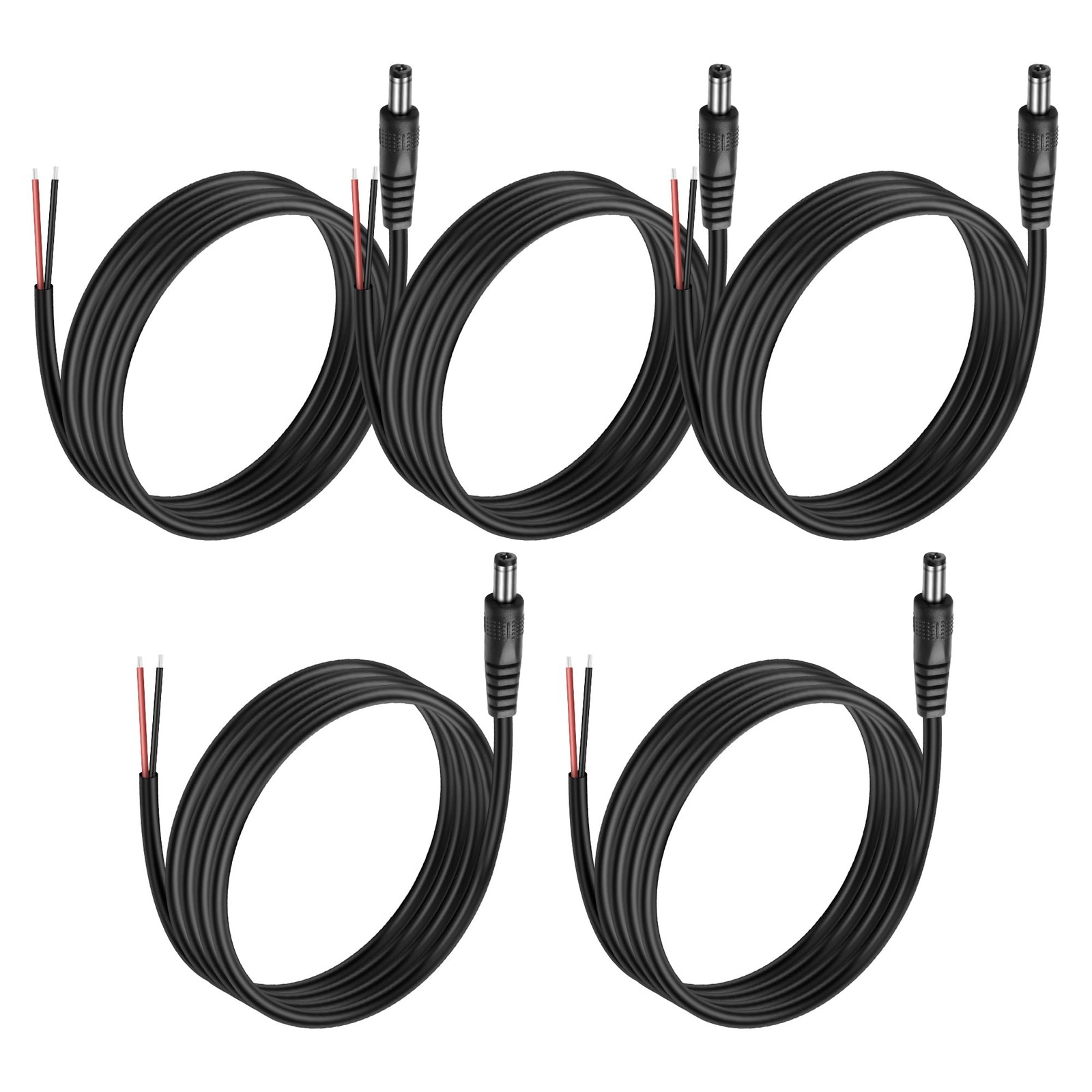 5Pack DC 5.5mm x 2.5mm Male Plug to Bare Wire Open End Power Wire Supply 5521...