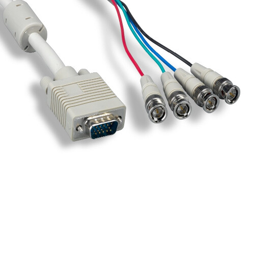 KNTK 6' VGA to 4-BNC Video Cable EMI RFI Filter 28AWG HD15/RGBS PC CCTV DVR Gray