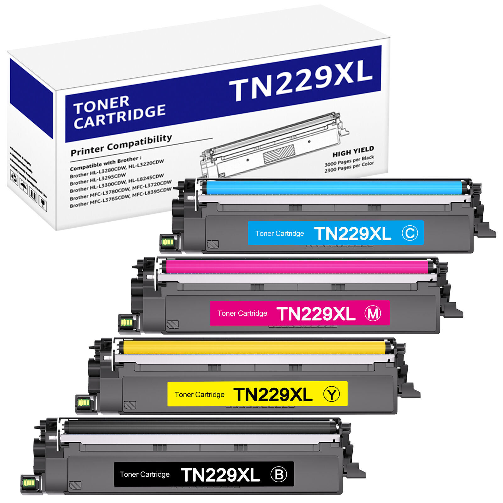 4 Pack TN229XL Toner Compatible Brother TN229 High Yield for Brother HL-L3220CDW