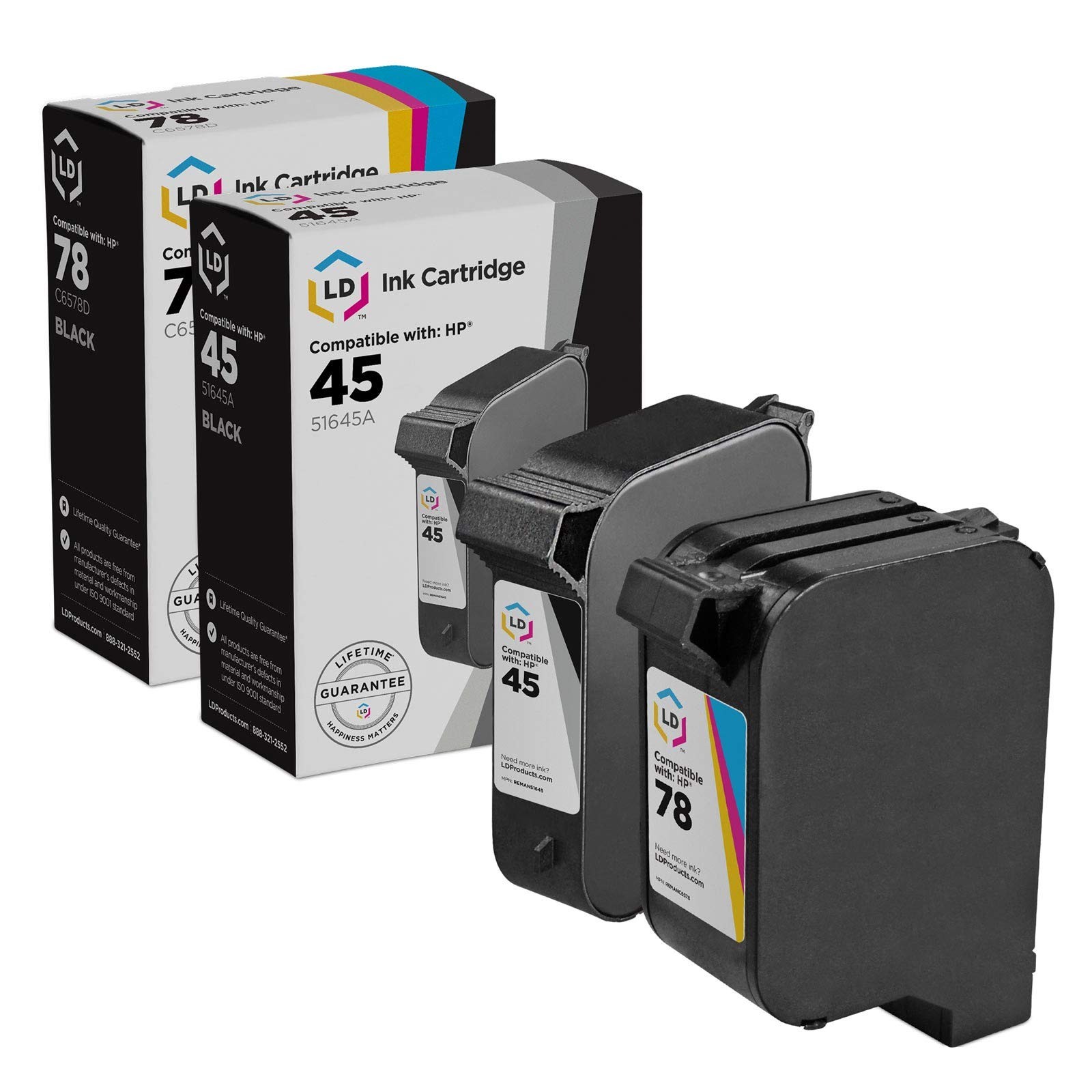 Reman Ink Replacements for HP 45 & 78 (1 Blk, 1 Color, 2-Pk)