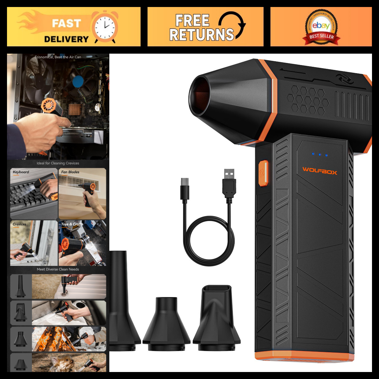 High-Power Compressed Air Duster, 110,000 RPM, 3-Gear Adjustable, MegaFlow 50