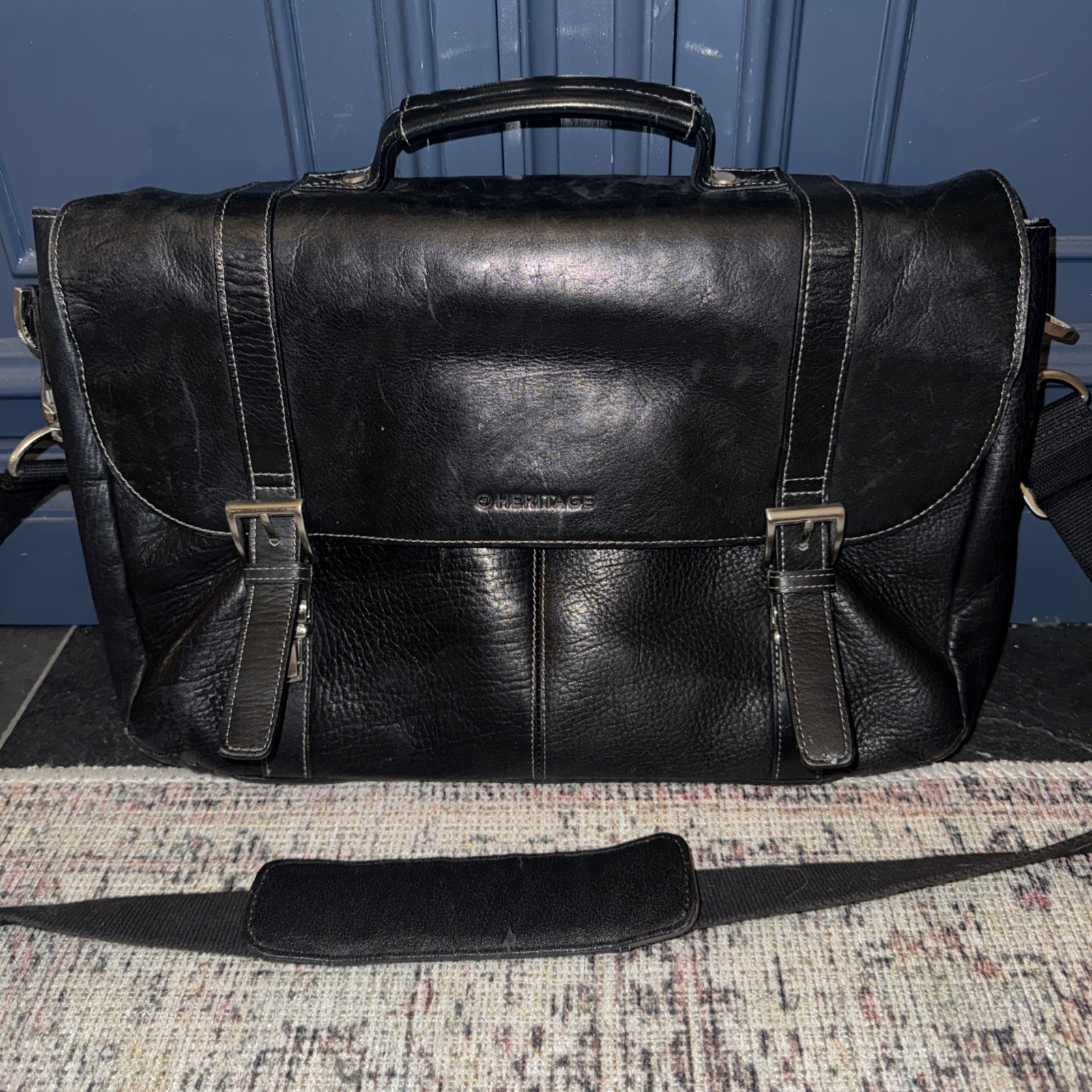 Heritage Black Leather Briefcase Laptop Case Model 827690,