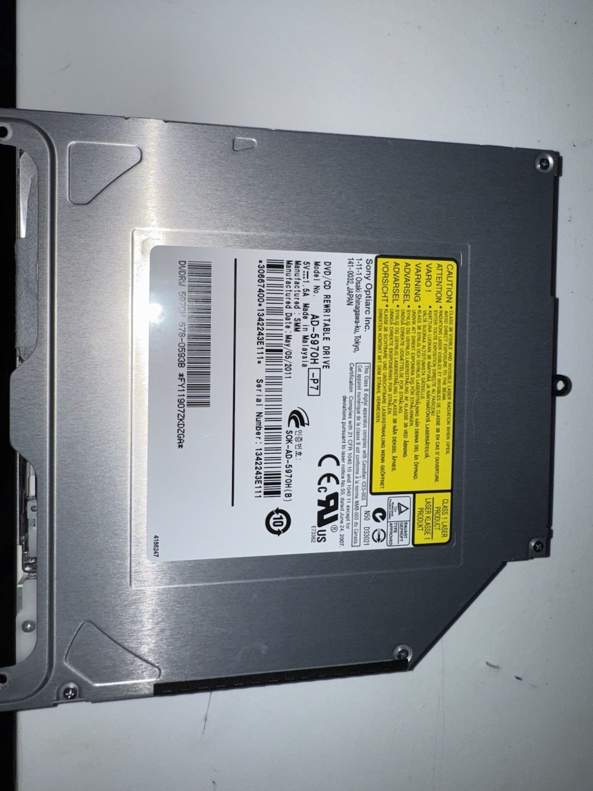 Sony Optiarc SuperDrive DVD/CD Drive for Apple MacBook Pro 2011 – Replacement