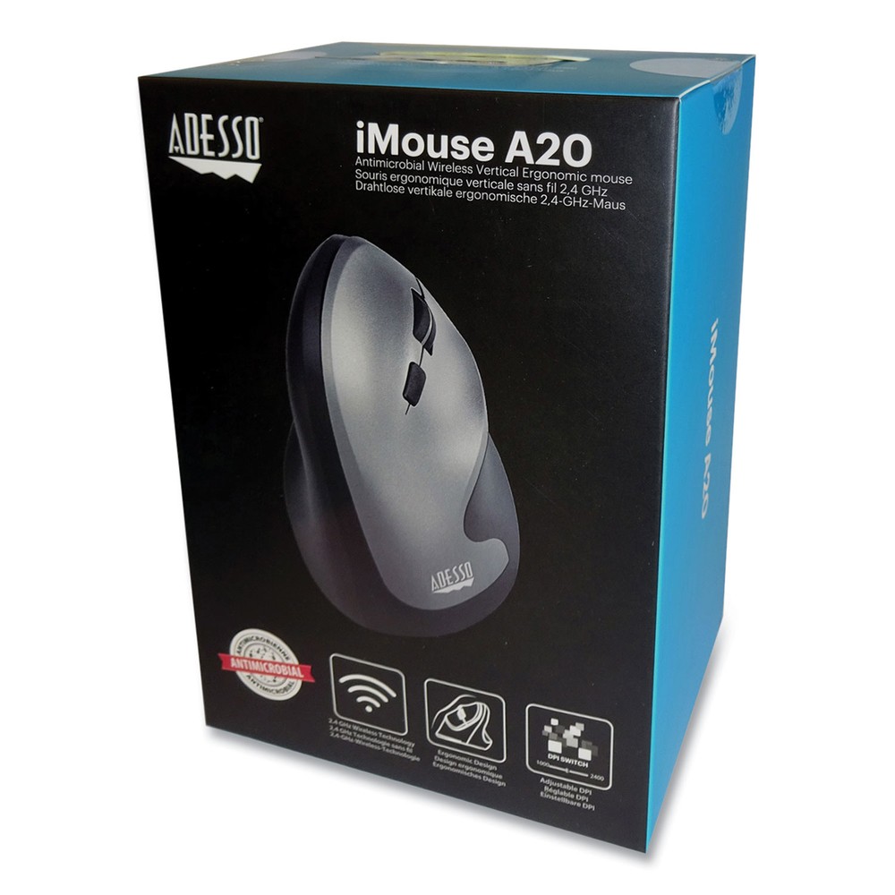 Imouse A20 Antimicrobial Vertical Wireless Mouse, 2.4 Ghz Frequency/33 Ft Wirel