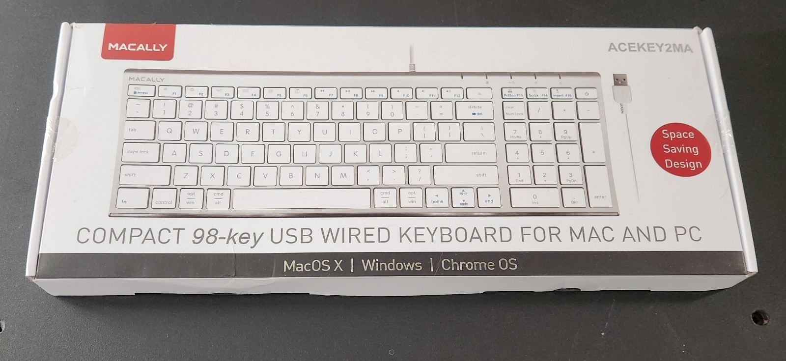 MACALLY Compact 98-Key USB Wired Keyboard For Mac And PC - Unopened