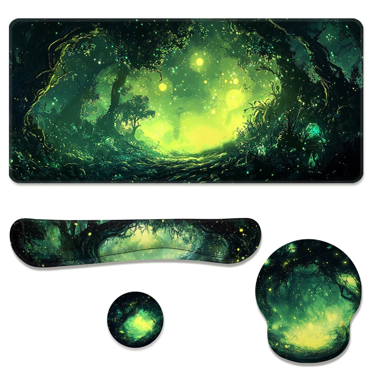Magic Forest Desk Mat Set Green Fantasy Landscape XX-Large,