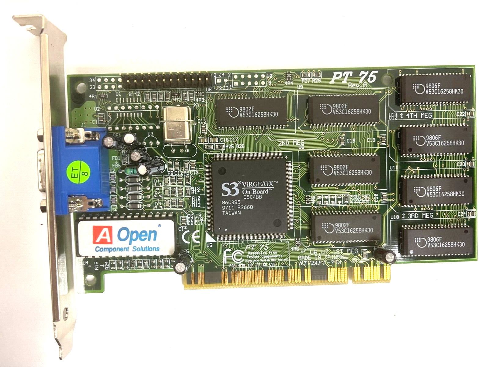 VINTAGE AOPEN PT75 REV A S3 VIRGE/GX  4 MEG PCI VGA CARD 54.AC888.004 MXB116