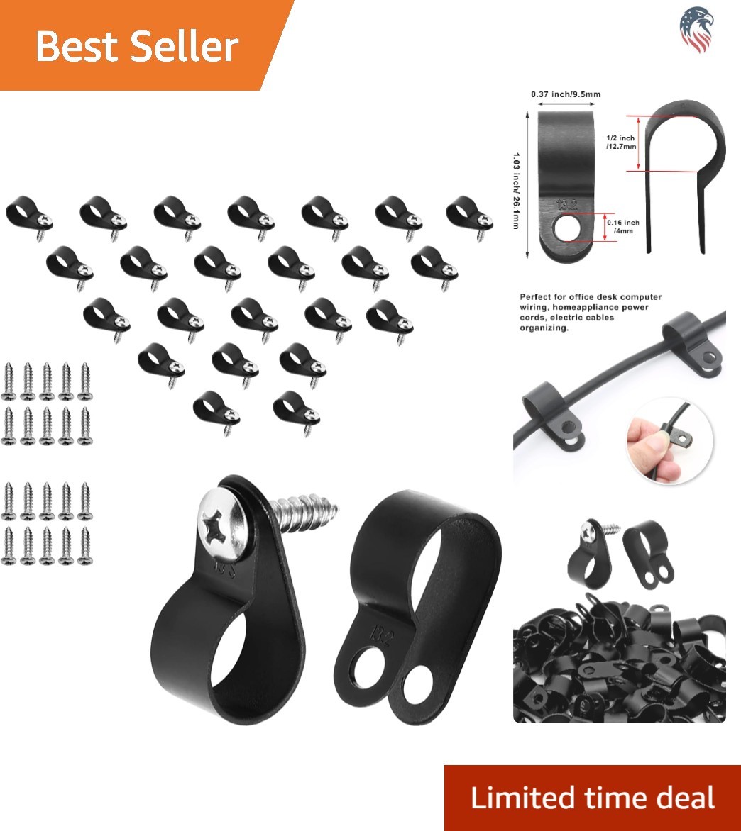 120pcs Nylon Cable Clips R-Type 1/2 Inch Fit for 12.7mm Cables Black