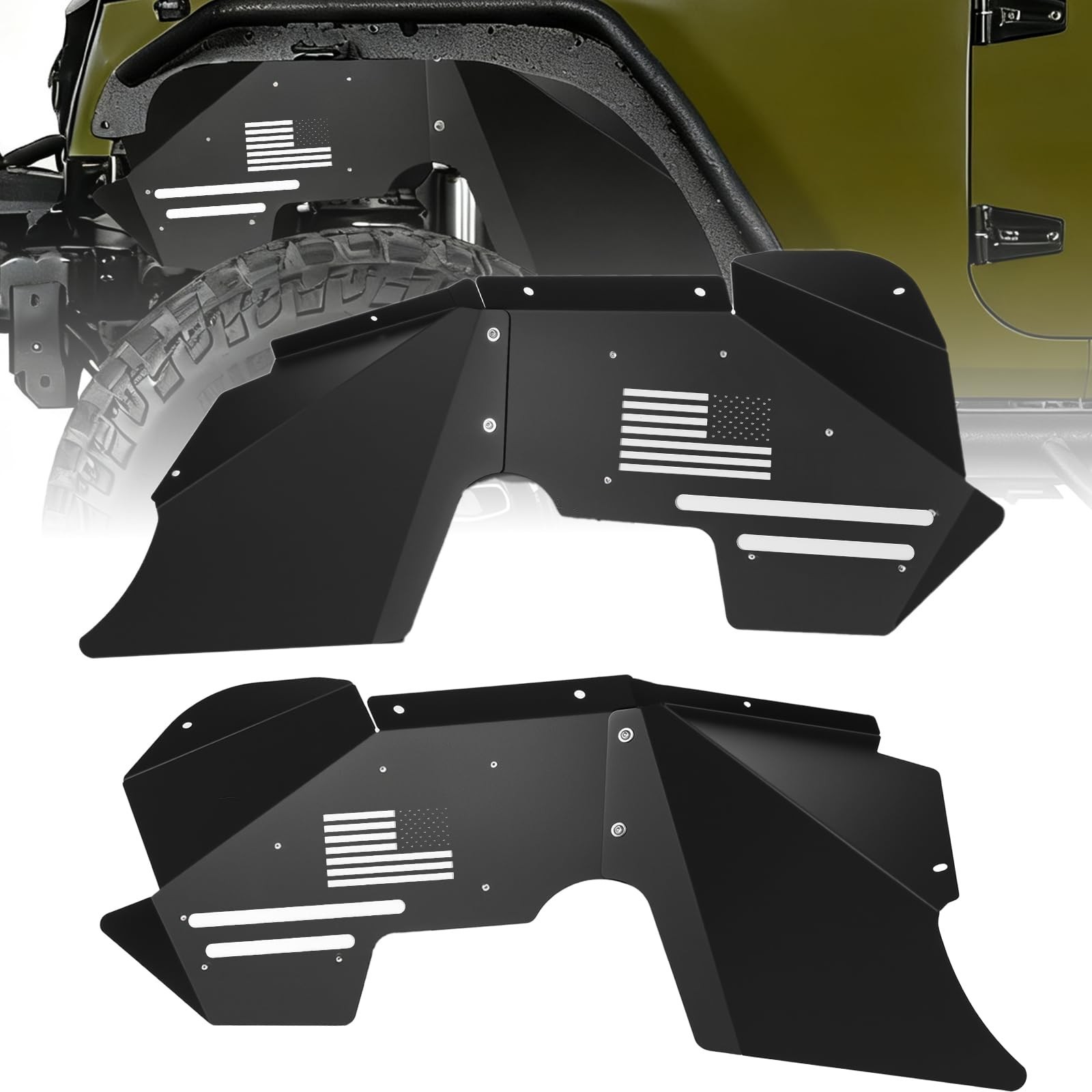 Front Inner Fender Liners for Jeep Wrangler JK/JKU 2007-2018, High-Strength C...