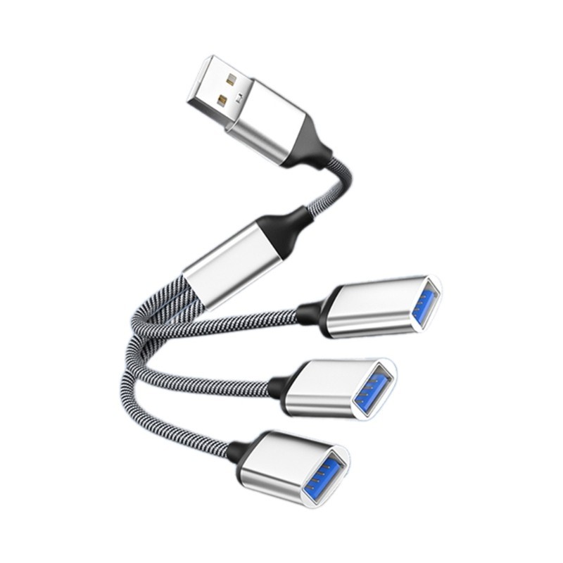 USB Splitter 3 Port Multi Hub Adapter Male to Female Extension Cable Cord Black