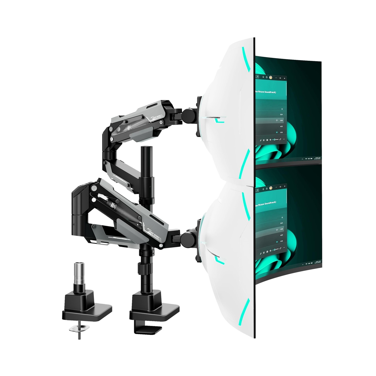 ARES WING Vertical Dual Monitor Mount - 24-57" Aluminum Heavy Duty Monitor Ar...