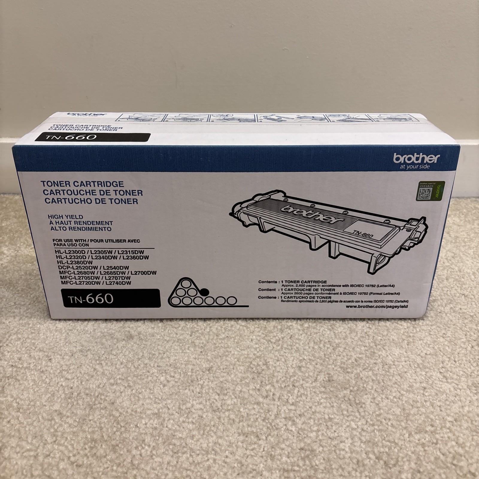 Brother TN-660 Printer Toner Cartridge Black High Yield 2600 Pages Genuine OEM
