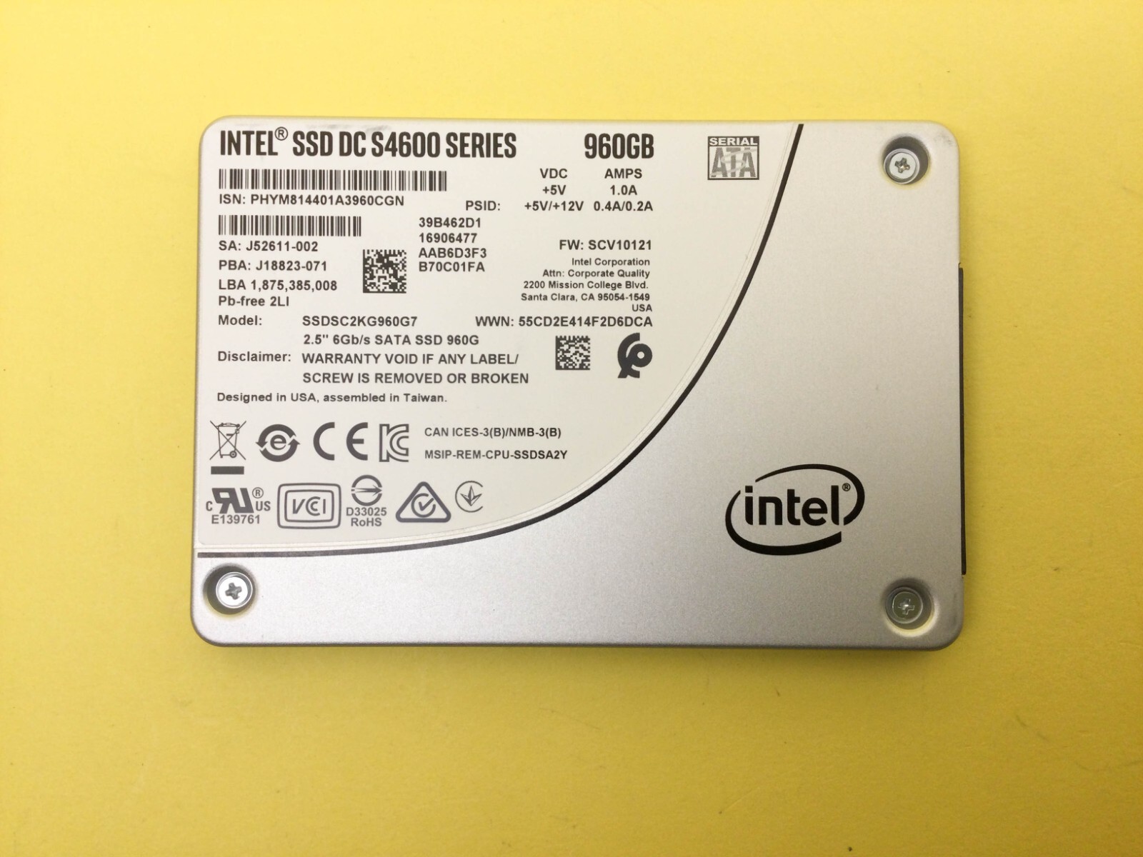 Intel DC S4600 Series 960GB 6Gb/s SATA 2.5" Internal SSD SSDSC2KG960G7