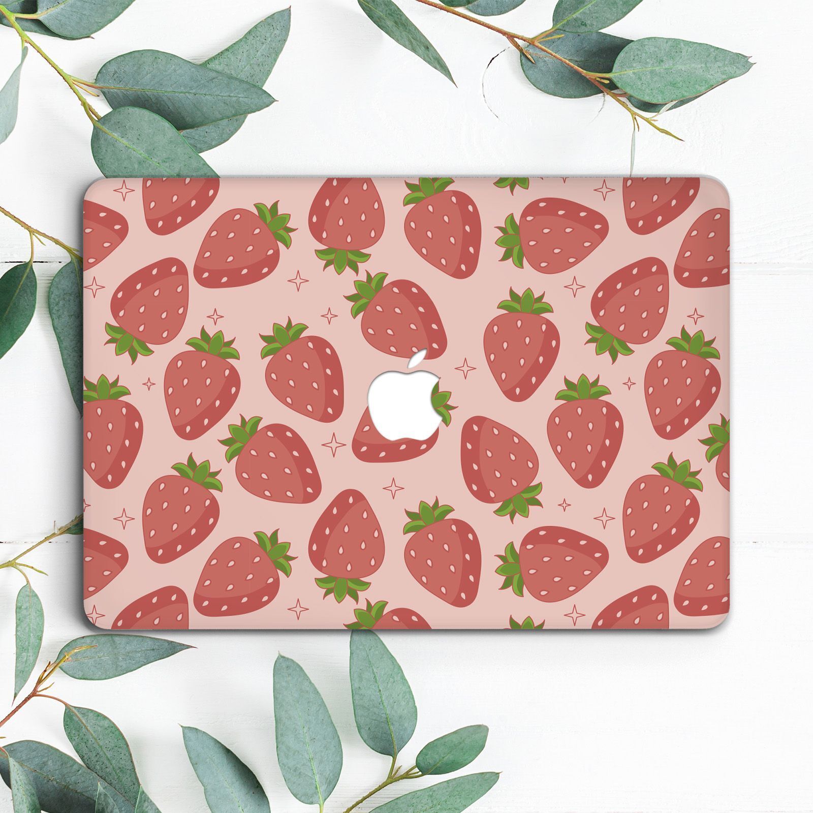 Cute Kawaii Strawberries Light Pink Hard Case For Macbook Pro 13 14 15 16 Air 13