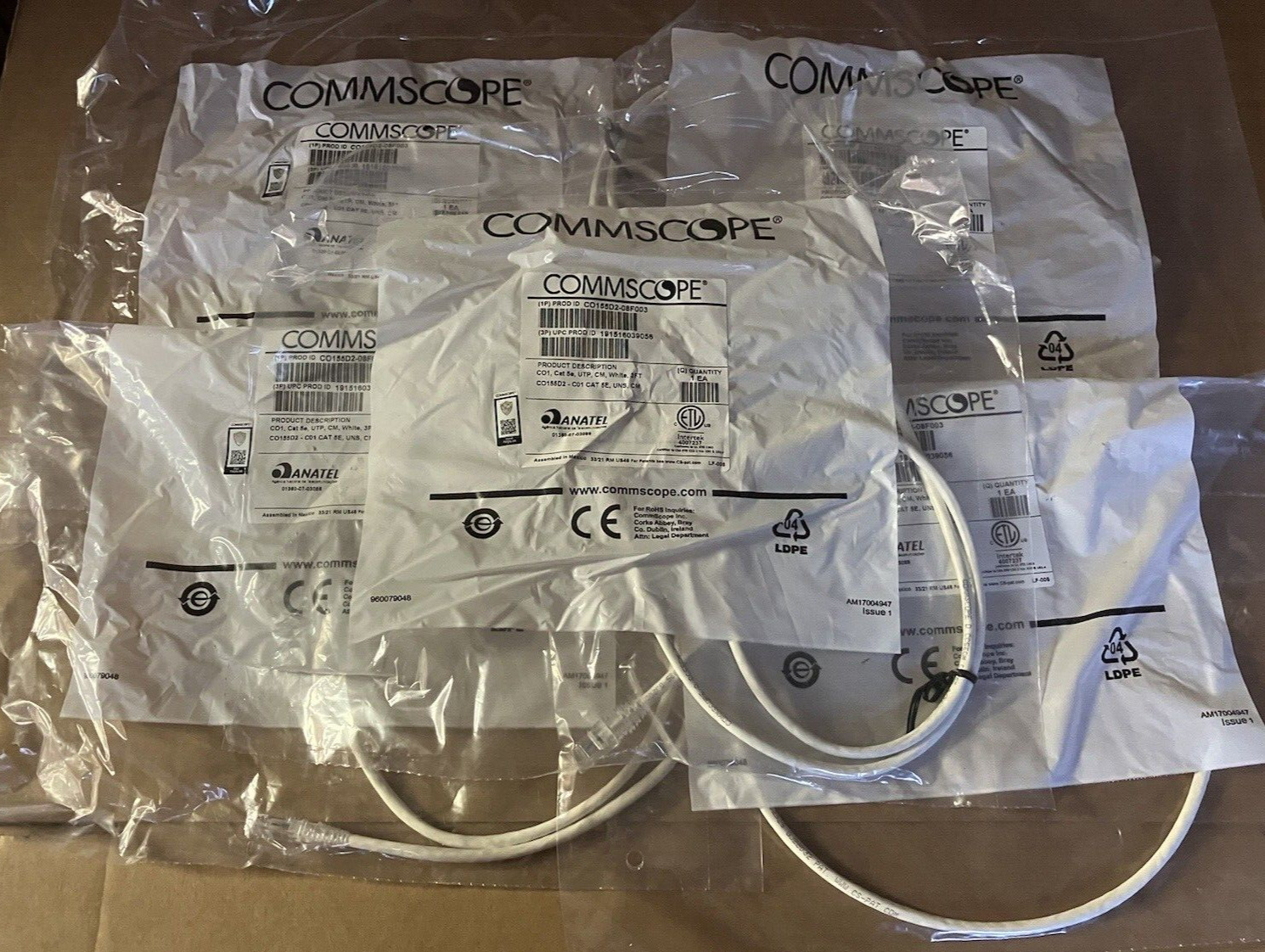 Lot of 5 - Commscope® Product ID # CO155D2-08F003 3ft Cat5e White Patch Cables