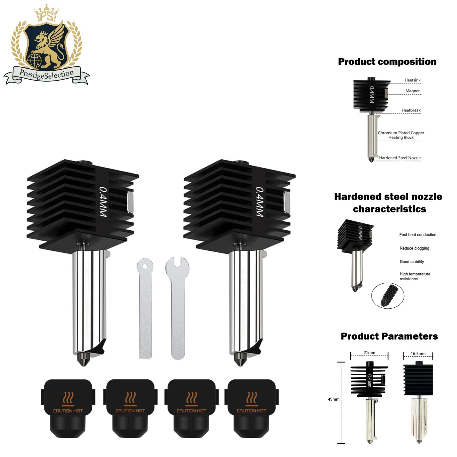 A1 Mini Compatible Hot End Kit - 2 Pack 0.4MM Nozzles & 4 Silicone Cover Socks
