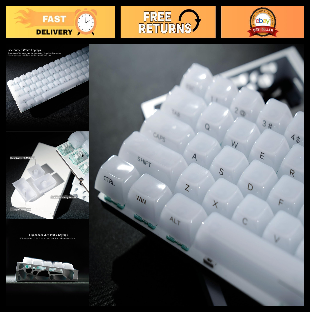 Custom Jelly Keycaps for Mechanical Keyboards - White Clear Side Print, MDA Prof