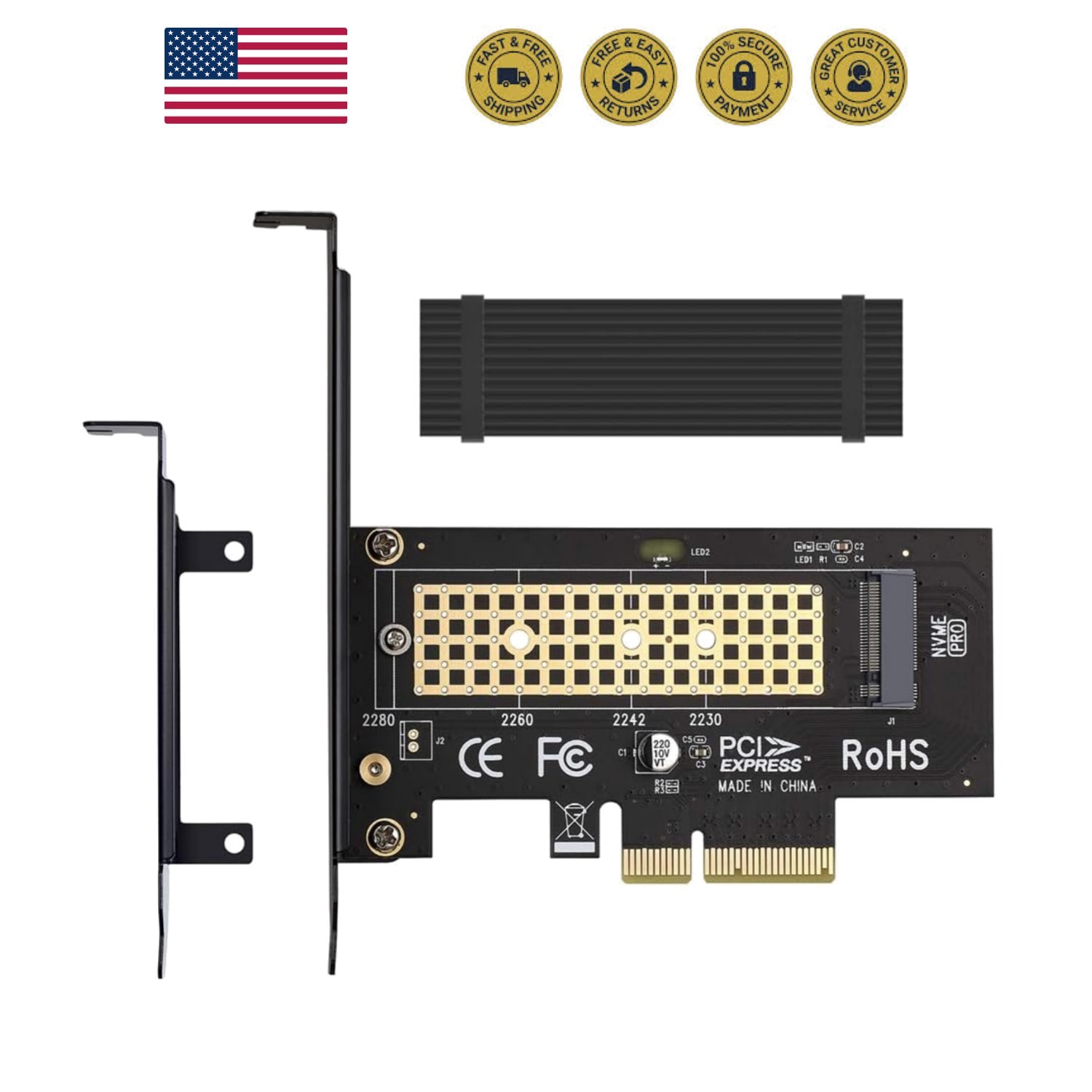M.2 NVME to PCIe 4.0 x4 Adapter with Aluminum Heatsink Solution