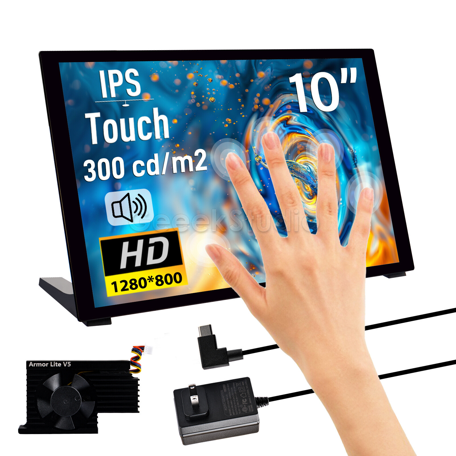 10 inch 1280x800 WXGA Capacitive Touch Screen with Speakers, Mount Hole RPI