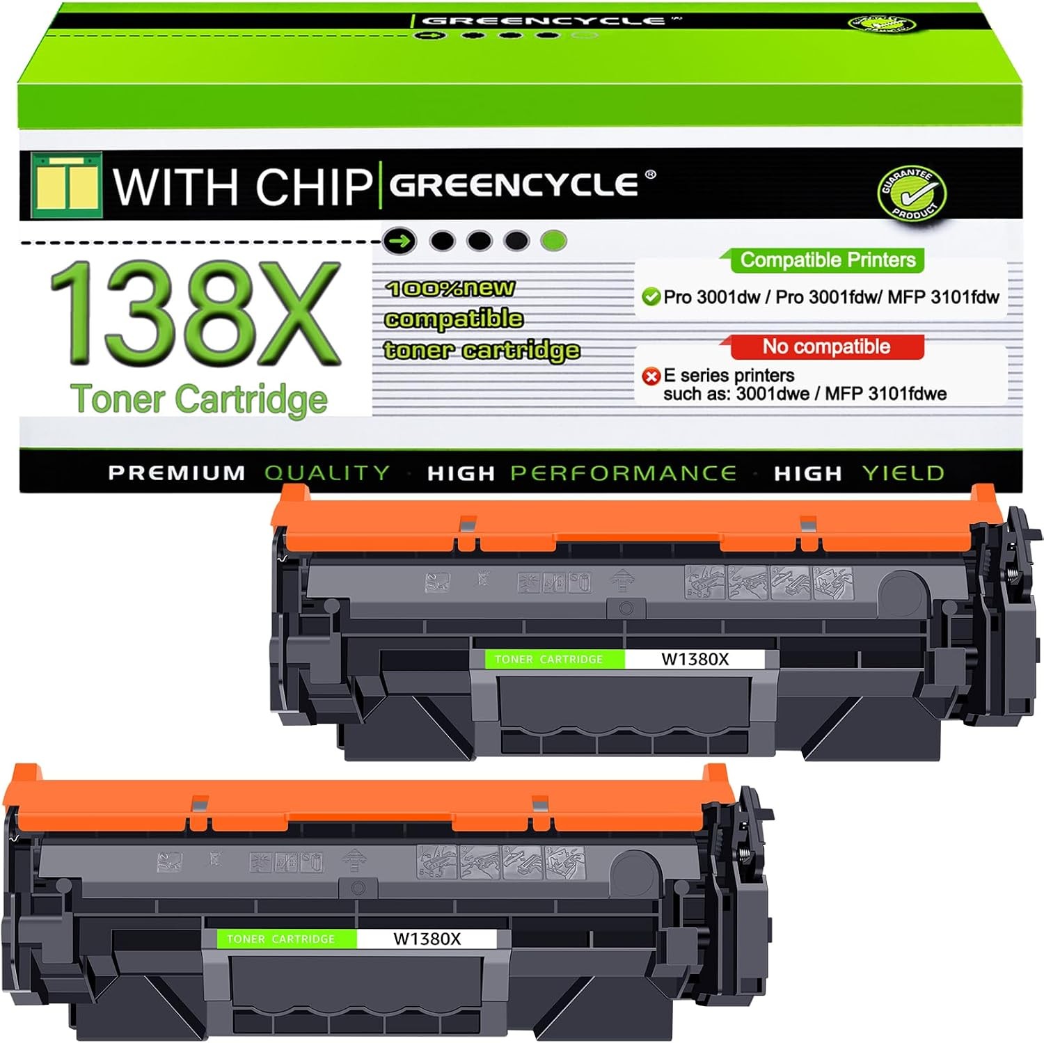 2PK Black Laser Toner Replacement for HP W1380X 138X 3001dw 3001fdw MFP 3101fdw