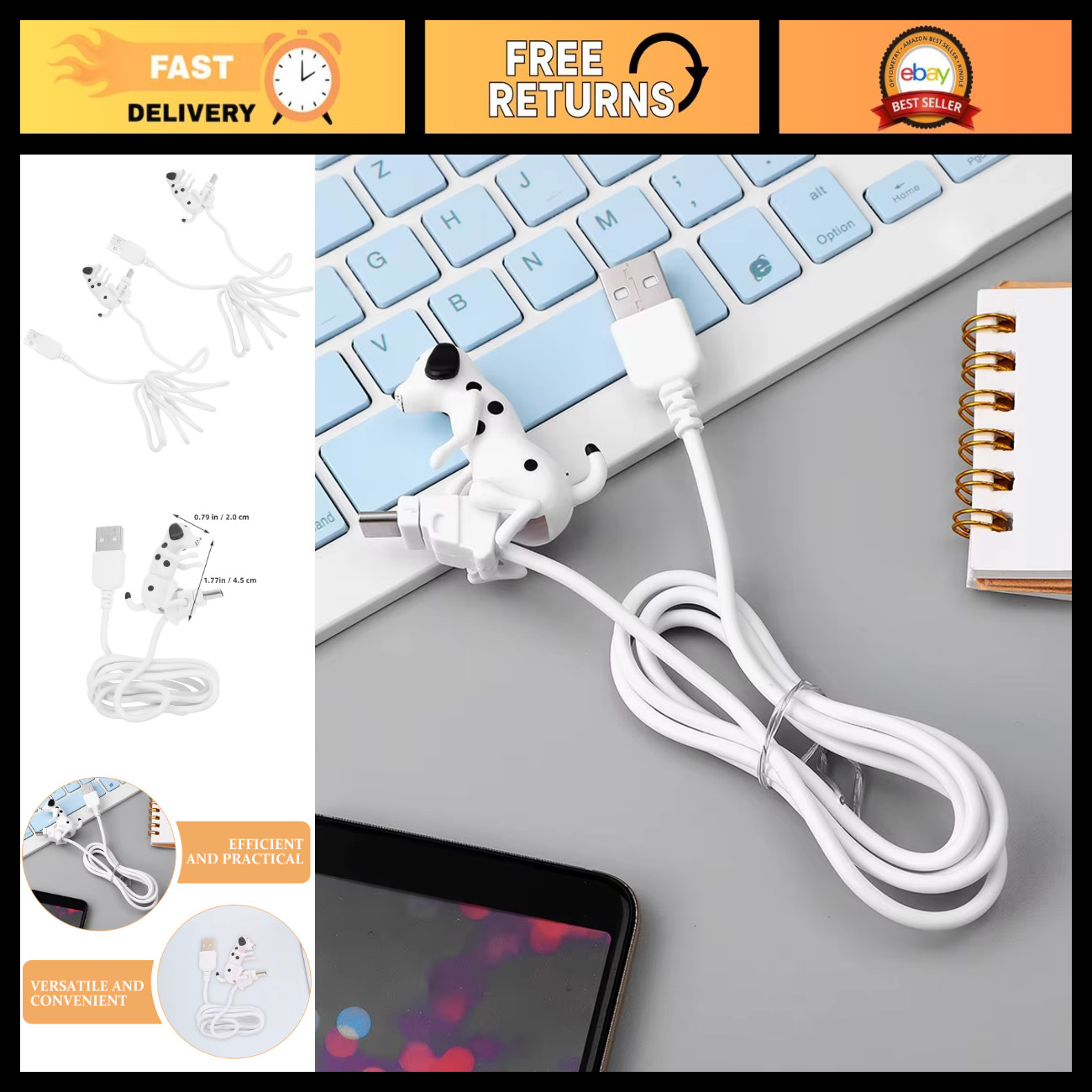 2Pcs Interactive Dog USB Type-C Data Transfer Cable for Smartphones & Tablets