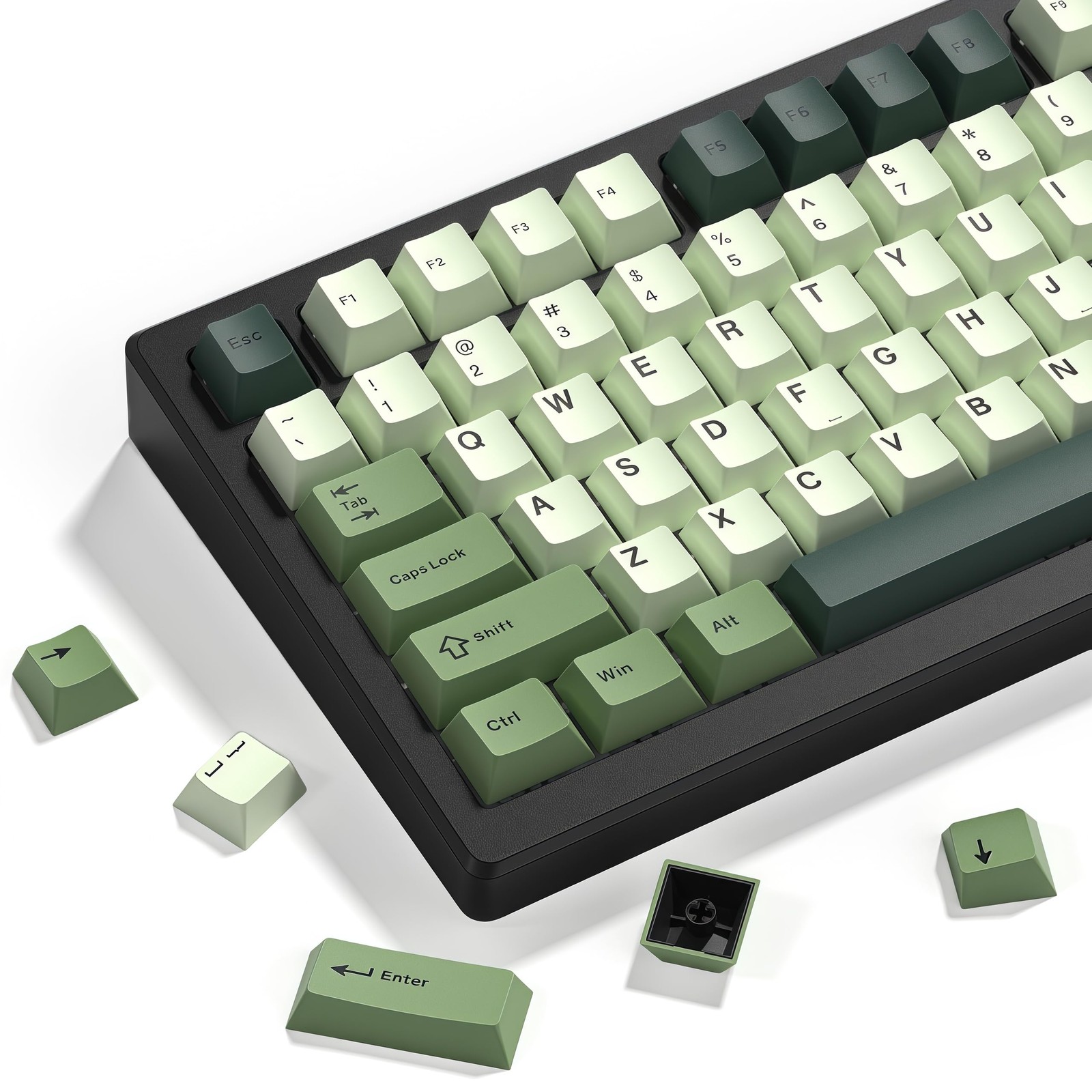 Double Shot PBT keycaps, Cherry Profile Keyboard Key caps, Matcha Green Custo...
