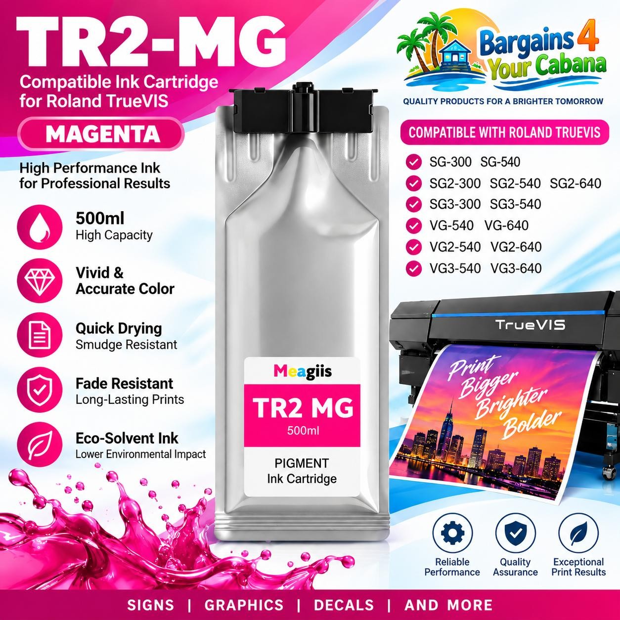 TR2-MG Magenta Ink 500ml Compatible Roland TrueVIS SG2 SG3 VG2 VG3 1-Pack